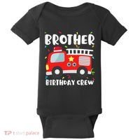 Brother Birthday Crew Fire Truck Party Firefighter Baby Bodysuit thumb 0