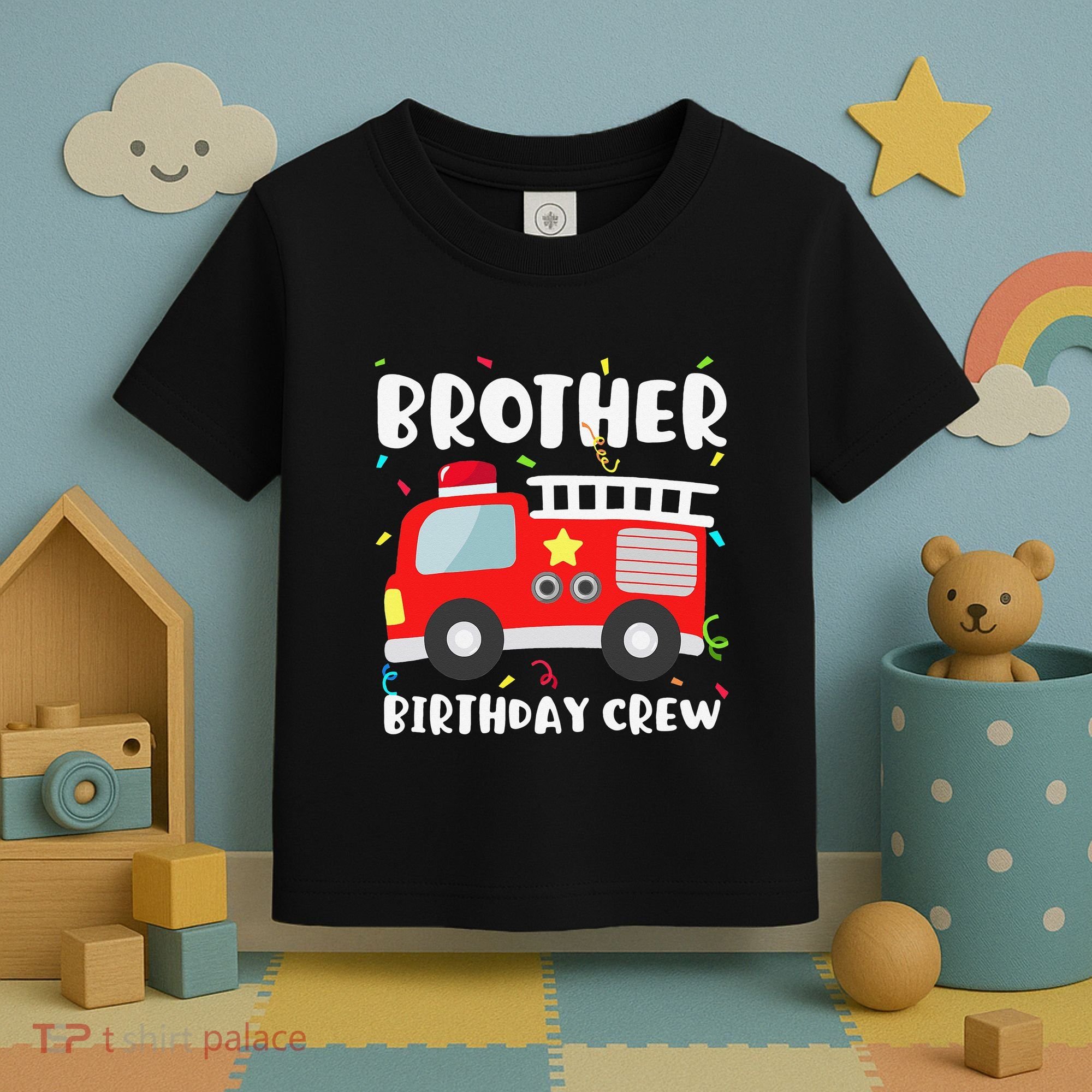 Brother Birthday Crew Fire Truck Party Firefighter Toddler T-Shirt