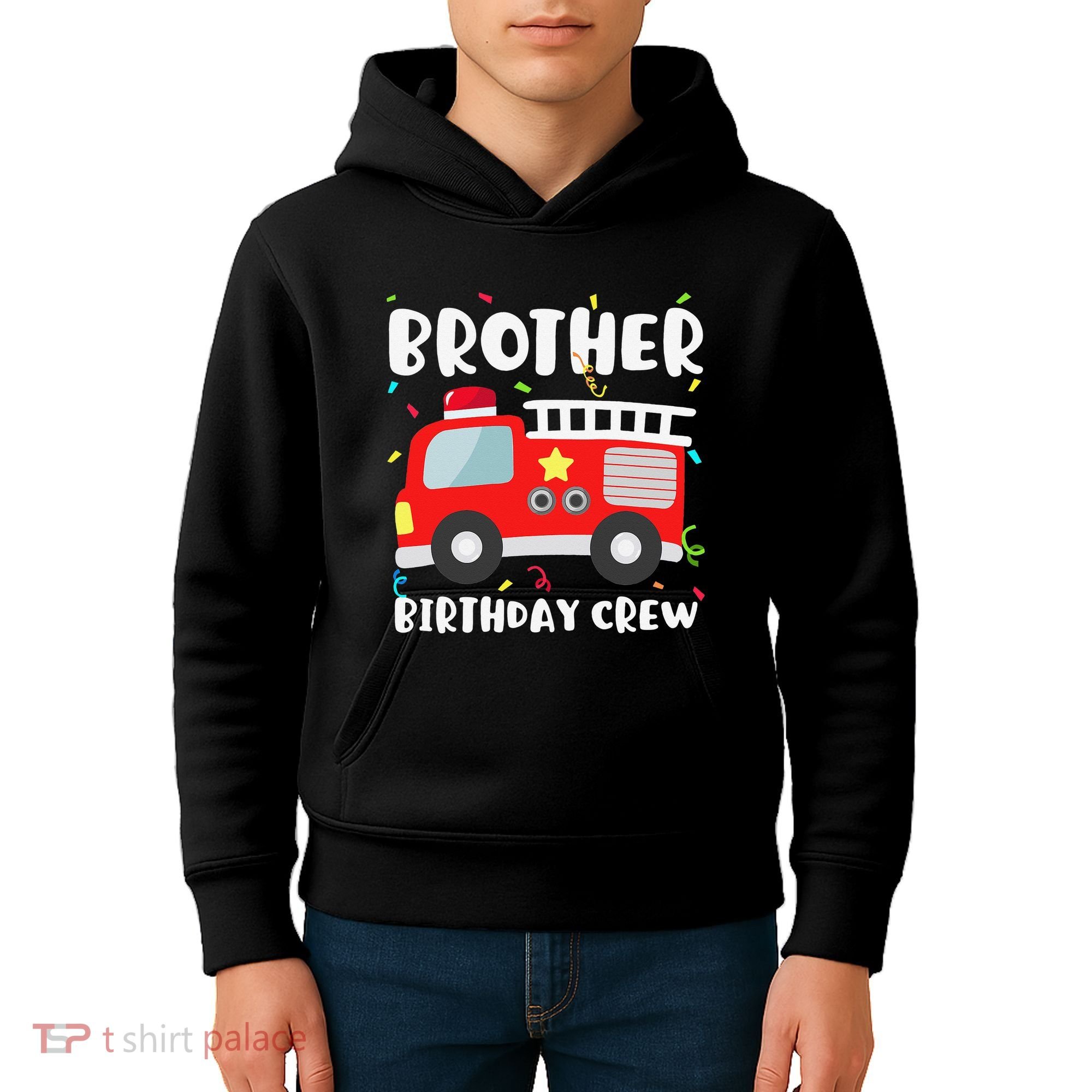 Brother Birthday Crew Fire Truck Party Firefighter Kids Hoodie