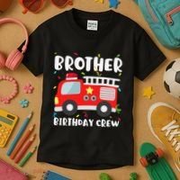 Brother Birthday Crew Fire Truck Party Firefighter Kids T-Shirt thumb 3