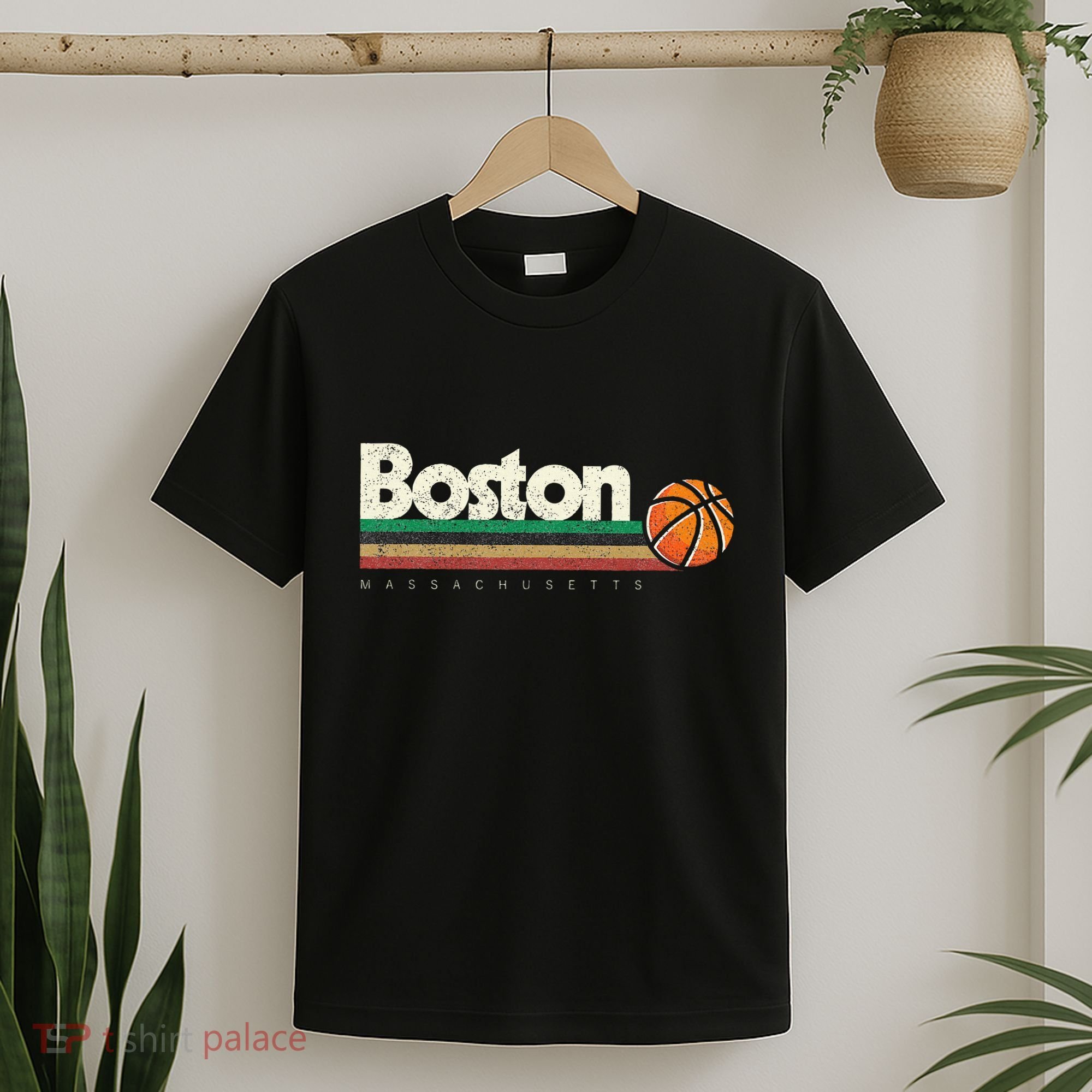 Basketball Boston City Bball Retro Stripes T-Shirt
