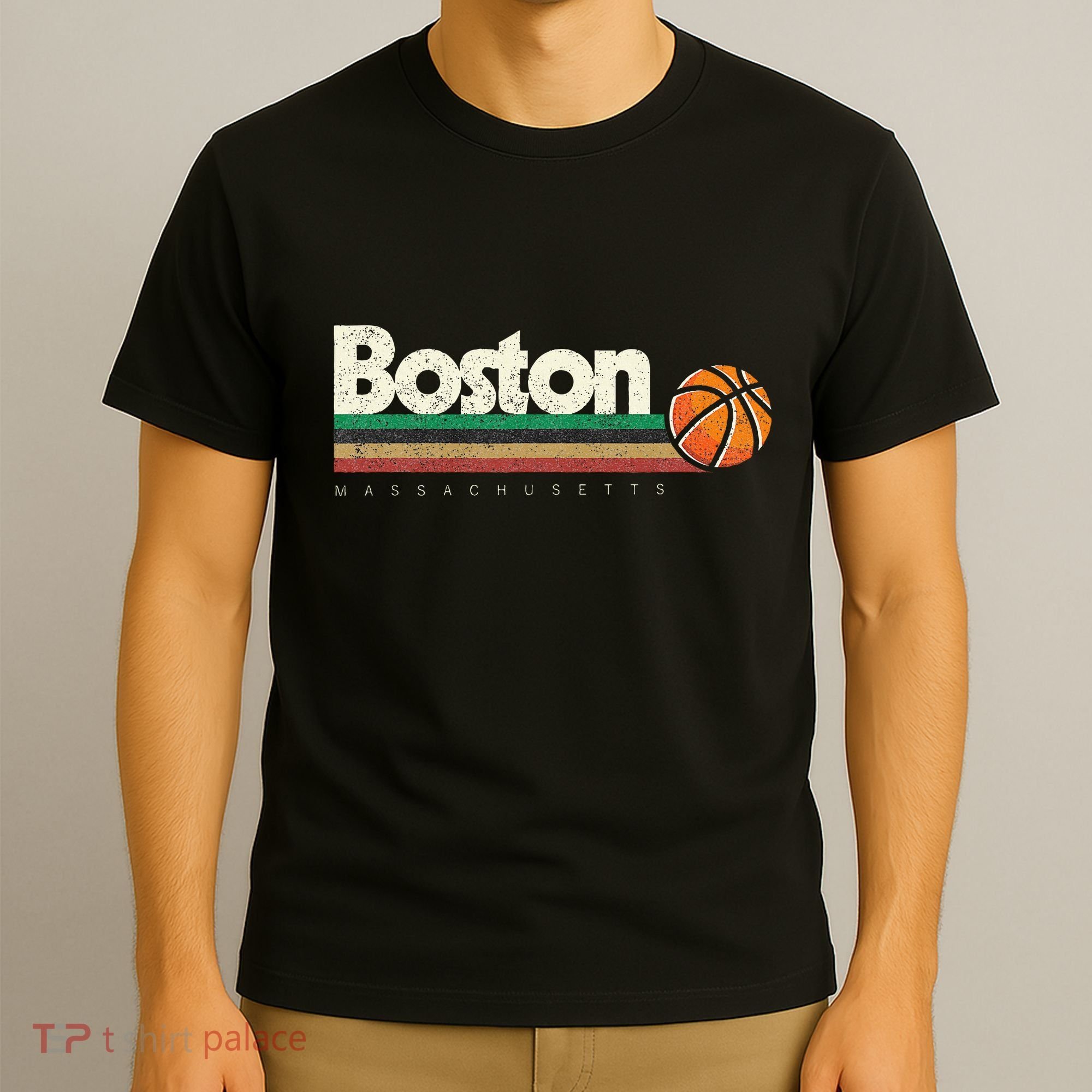 Basketball Boston City Bball Retro Stripes T-Shirt