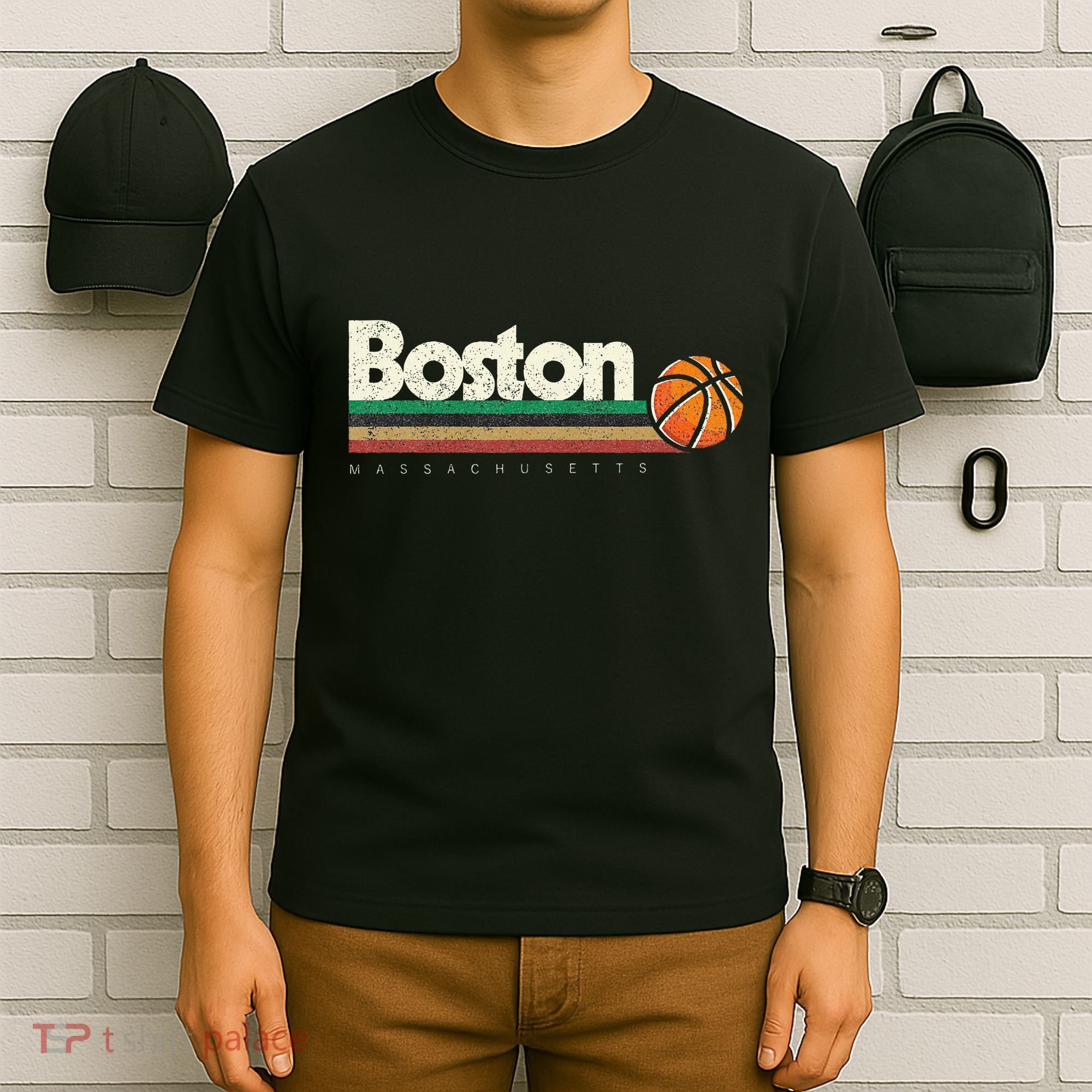 Basketball Boston City Bball Retro Stripes T-Shirt