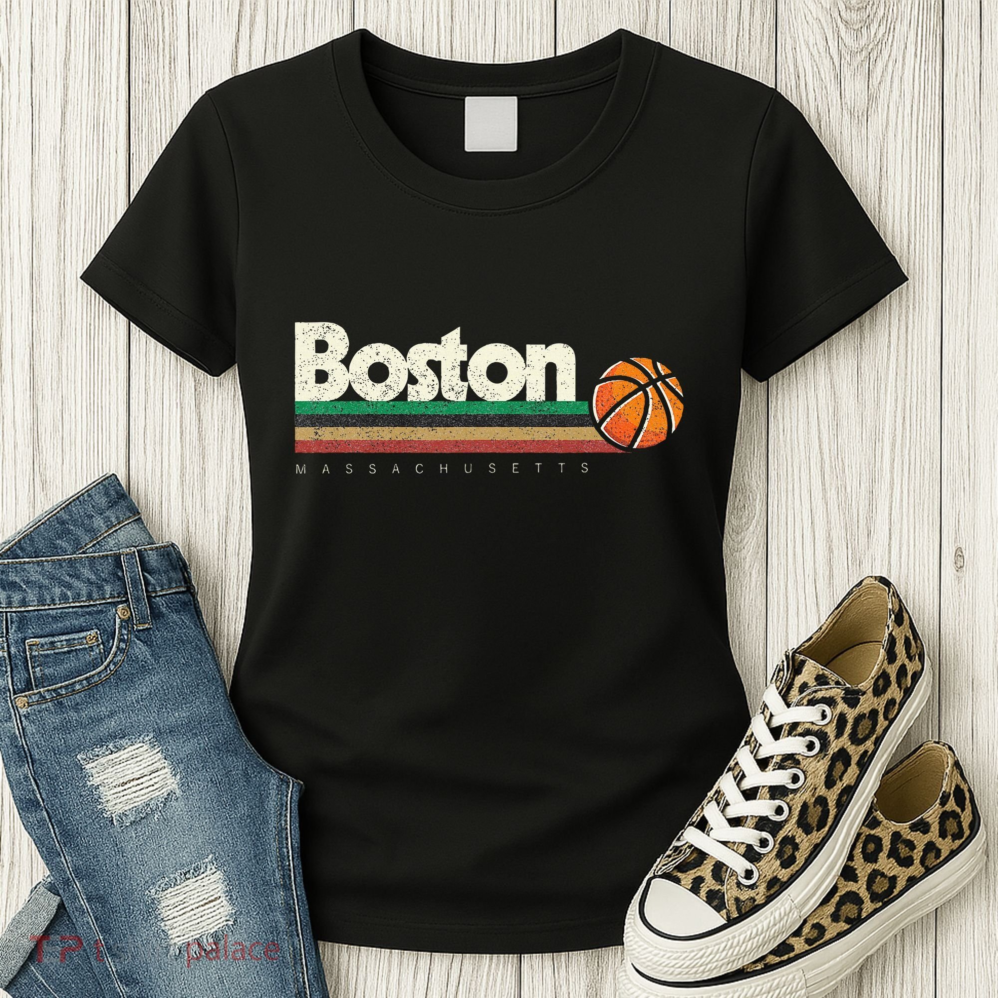 Basketball Boston City Bball Retro Stripes Women's T-Shirt