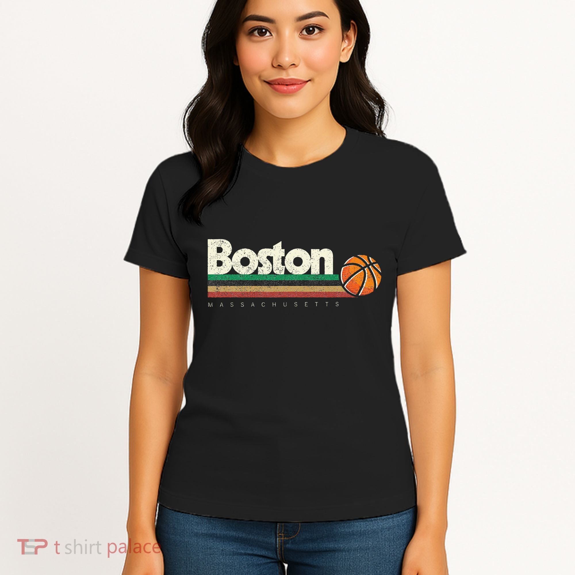 Basketball Boston City Bball Retro Stripes Women's T-Shirt