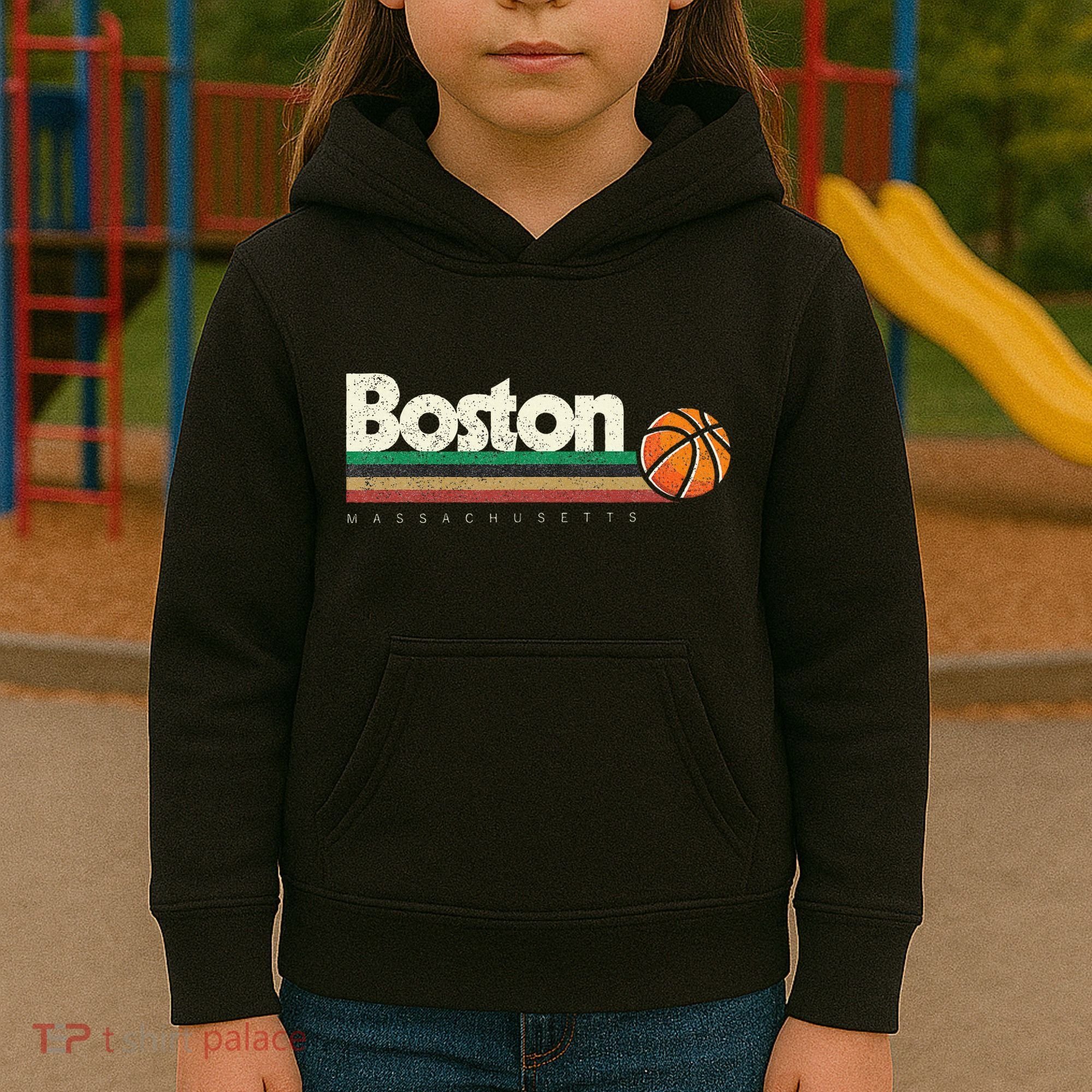 Basketball Boston City Bball Retro Stripes Kids Hoodie