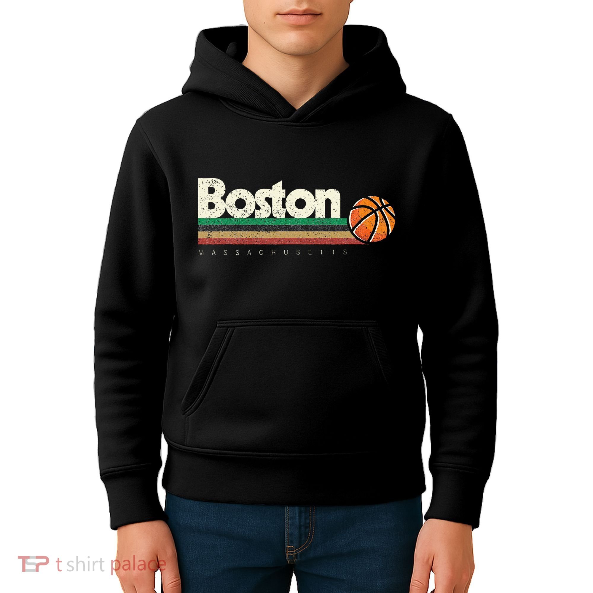 Basketball Boston City Bball Retro Stripes Kids Hoodie