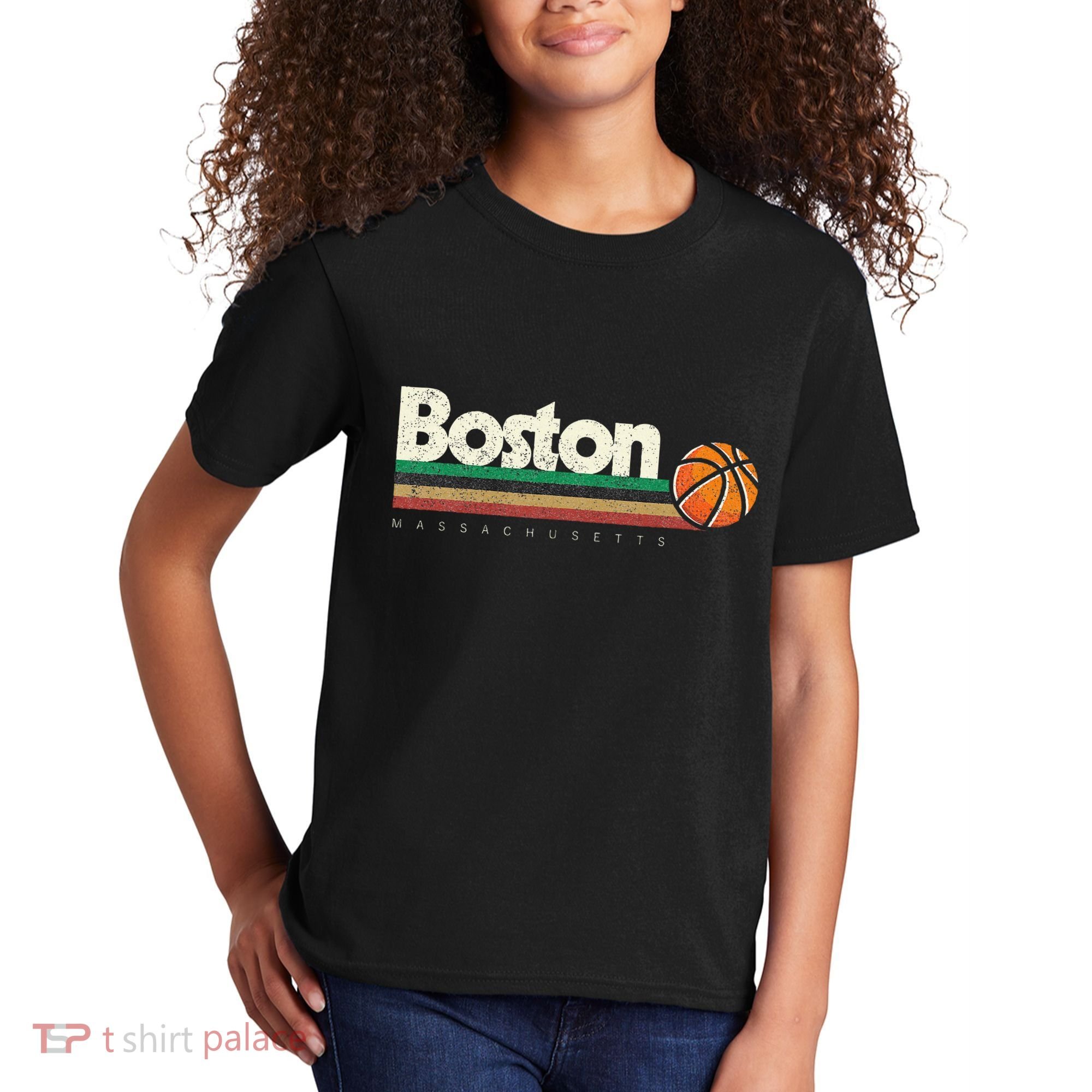 Basketball Boston City Bball Retro Stripes Kids T-Shirt