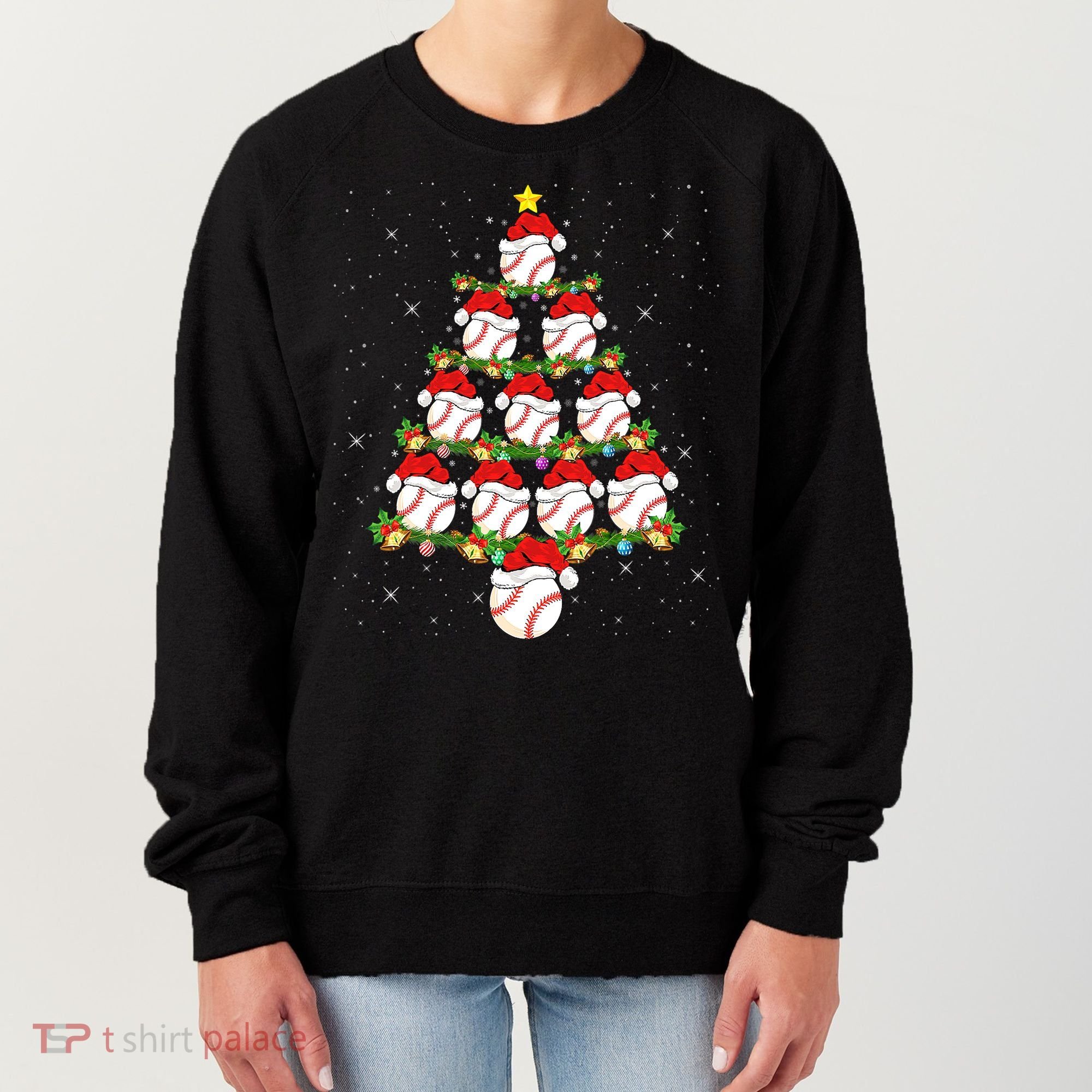 Baseball Ball Christmas Santa Love Lights Xmas Boys Women's Sweatshirt