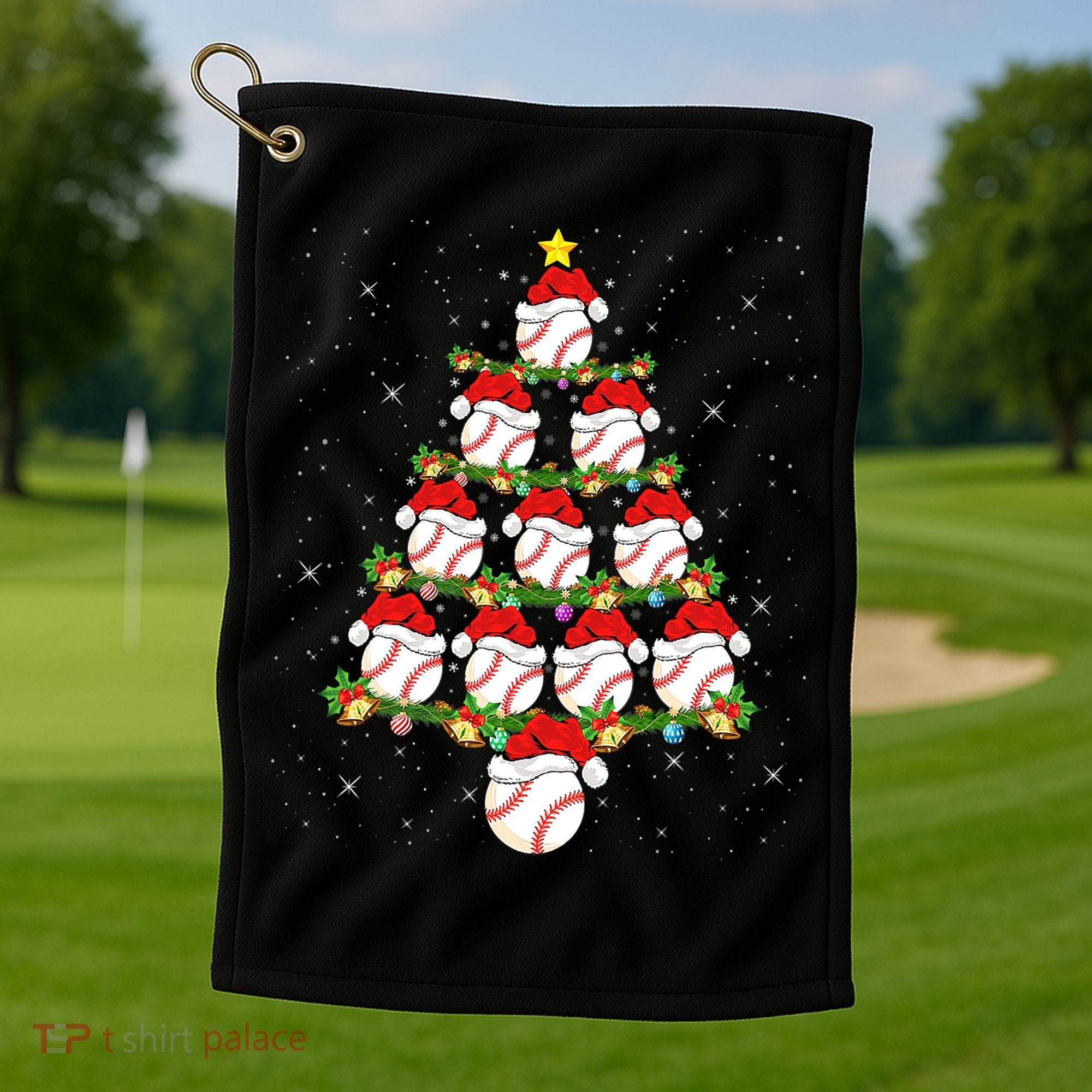 Baseball Ball Christmas Santa Love Lights Xmas Boys Golf Towel