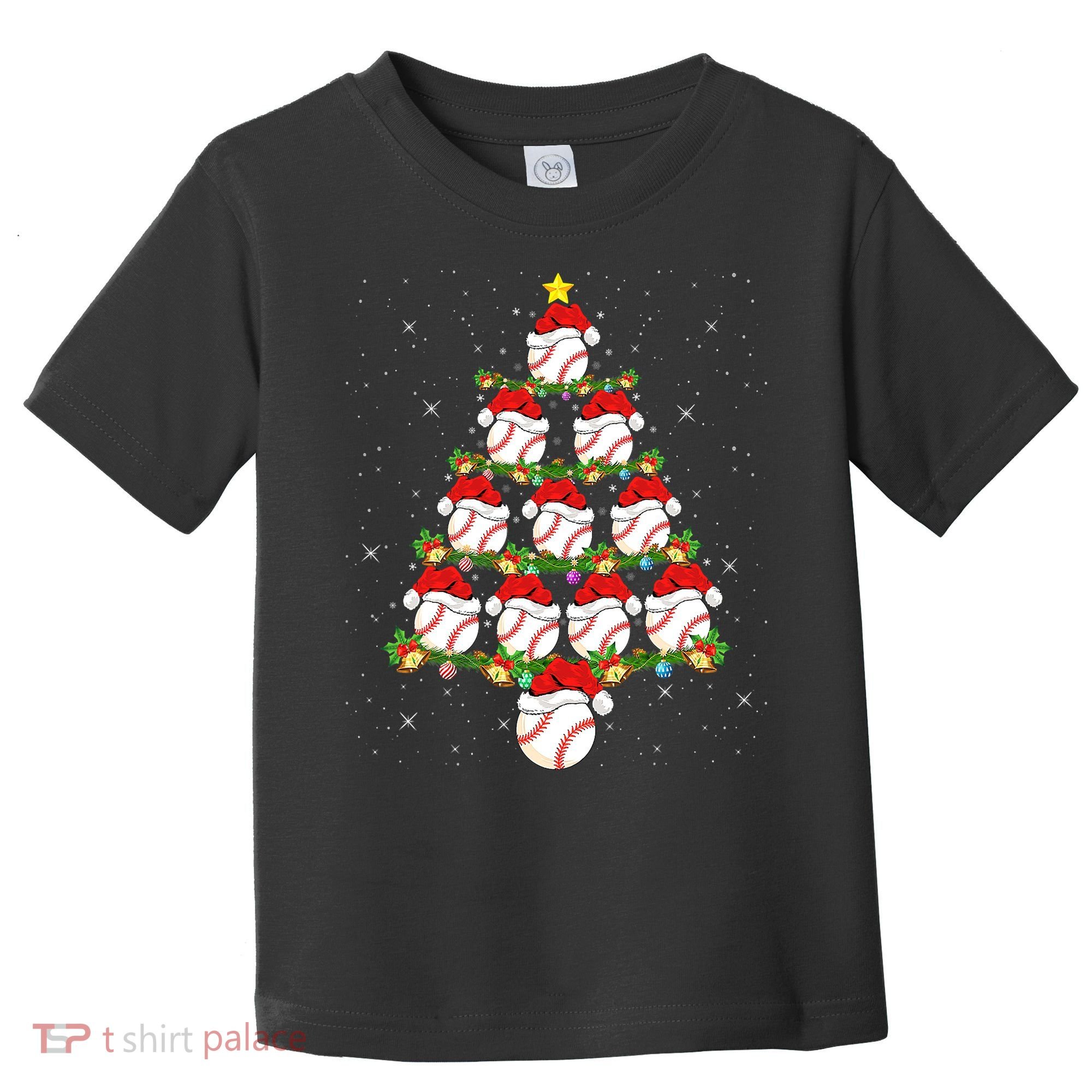 Baseball Ball Christmas Santa Love Lights Xmas Boys Toddler T-Shirt