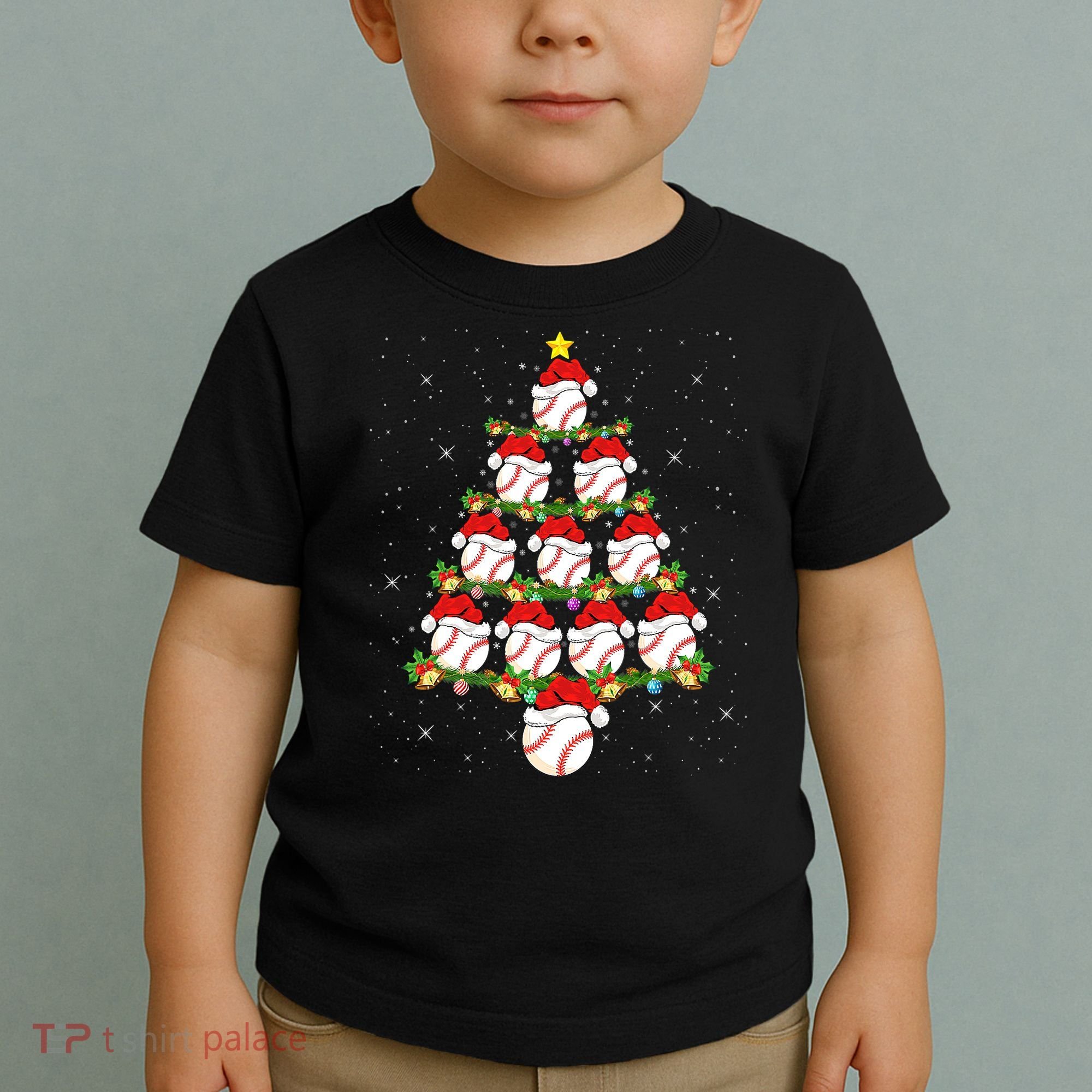 Baseball Ball Christmas Santa Love Lights Xmas Boys Toddler T-Shirt