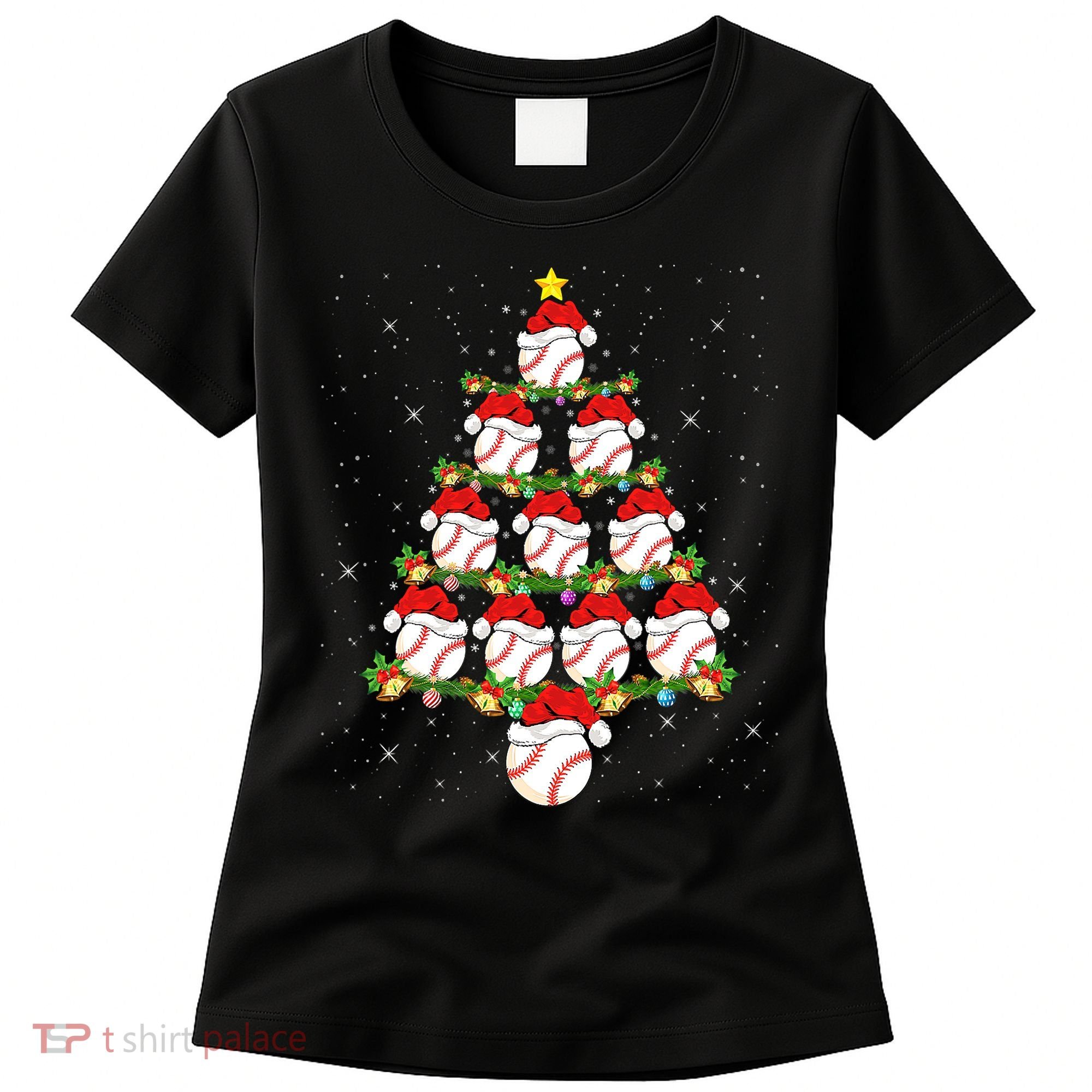 Baseball Ball Christmas Santa Love Lights Xmas Boys Women's T-Shirt