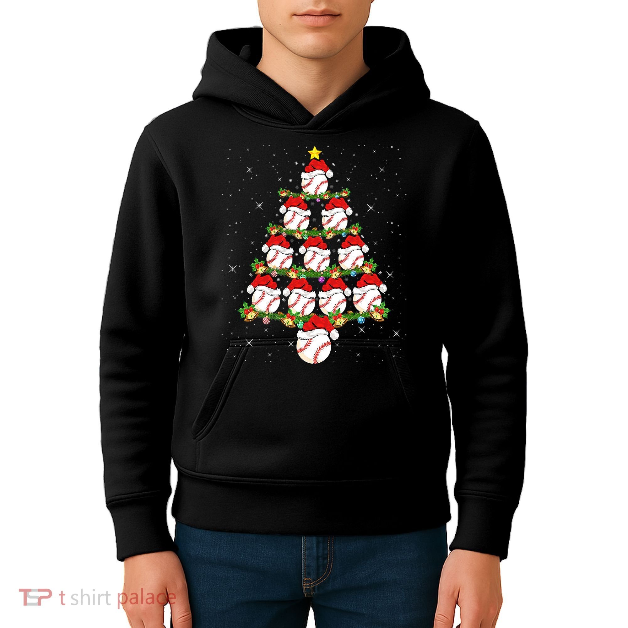 Baseball Ball Christmas Santa Love Lights Xmas Boys Kids Hoodie