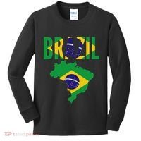 Brazilian Brazil Country Map Flag Kids Long Sleeve Shirt thumb 0