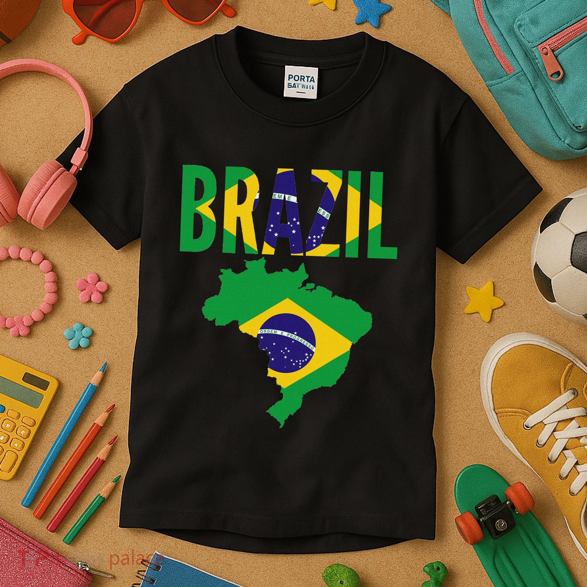 Brazilian Brazil Country Map Flag Kids T-Shirt