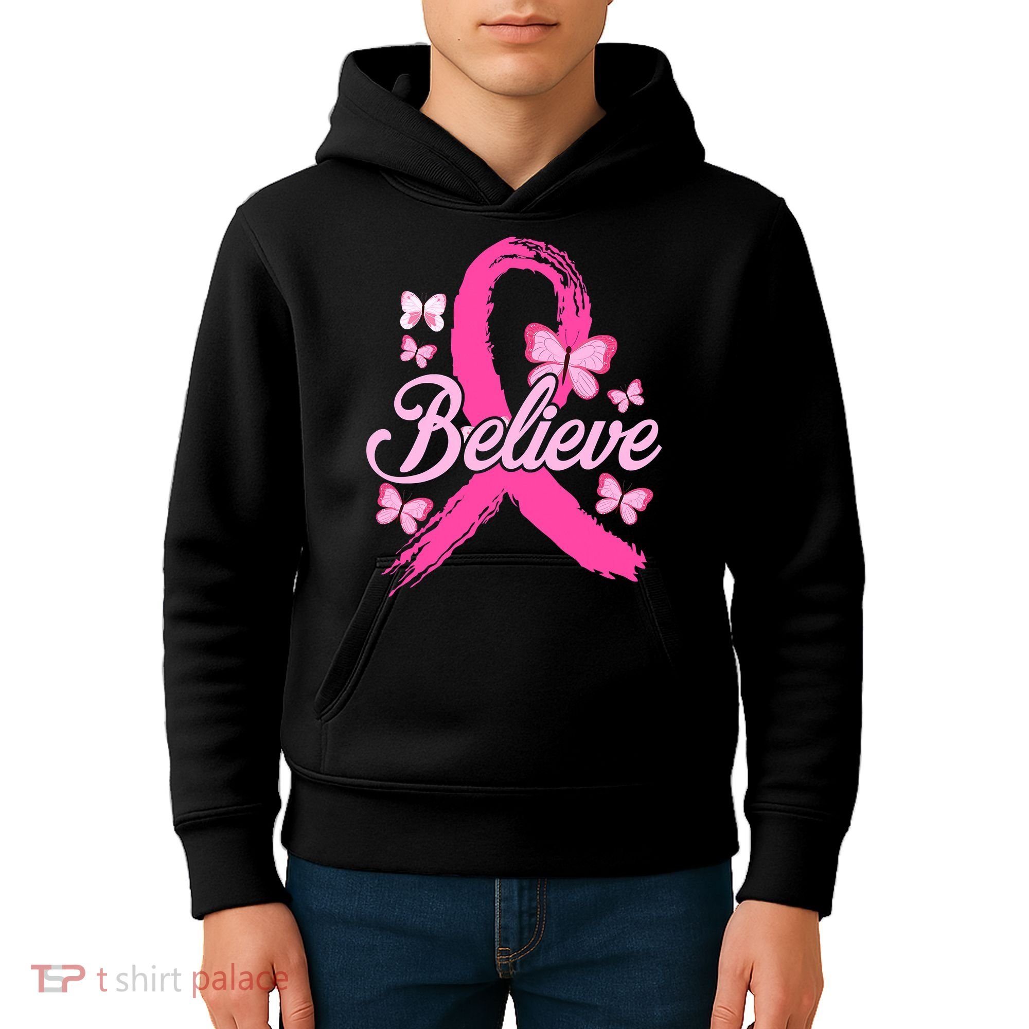 Believe Breast Cancer Awareness Month Breast Cancer Kids Hoodie