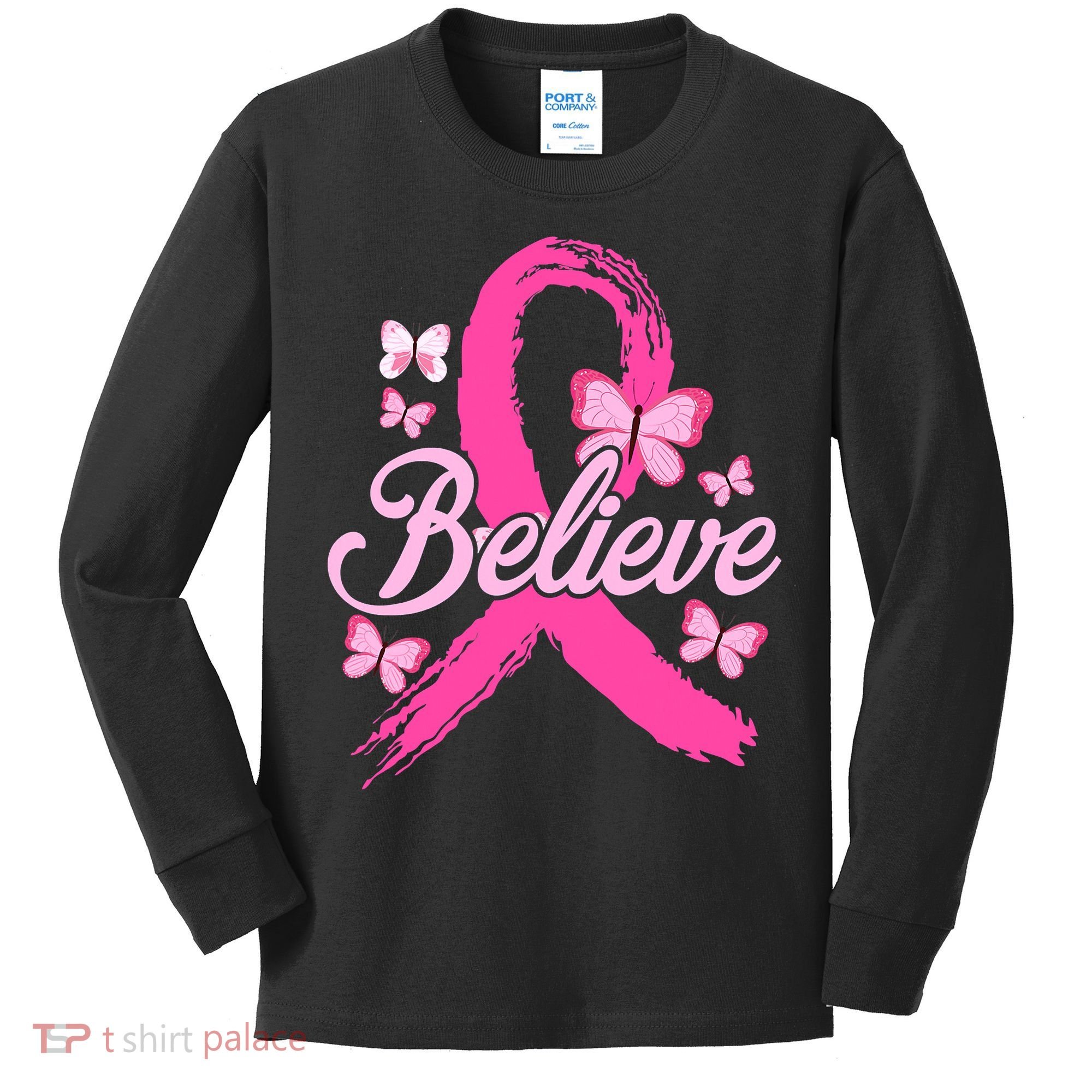Believe Breast Cancer Awareness Month Breast Cancer Kids Long Sleeve Shirt