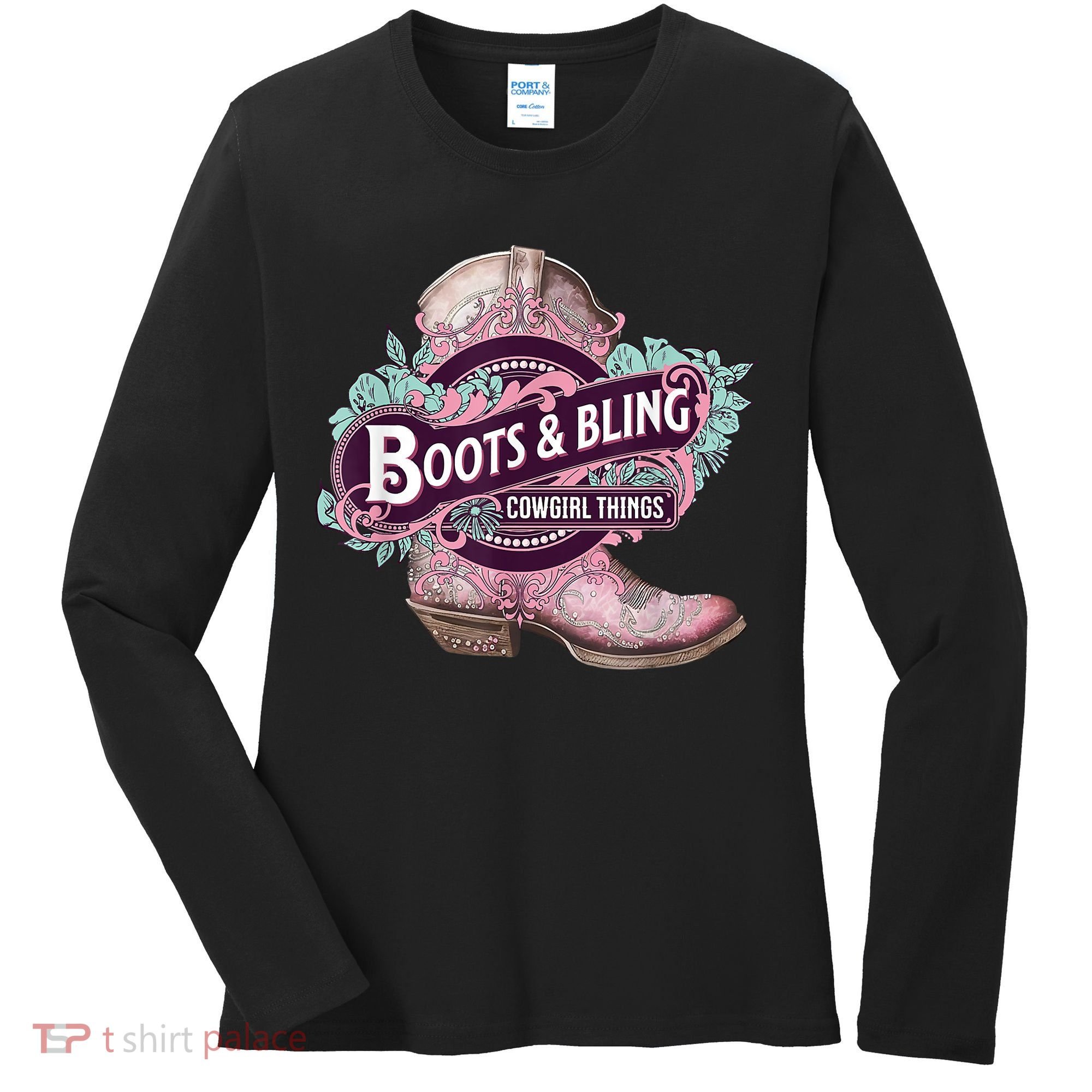 Boots & Bling Cowgirl Things Cute Western Country Rodeo Women's Long Sleeve Shirt