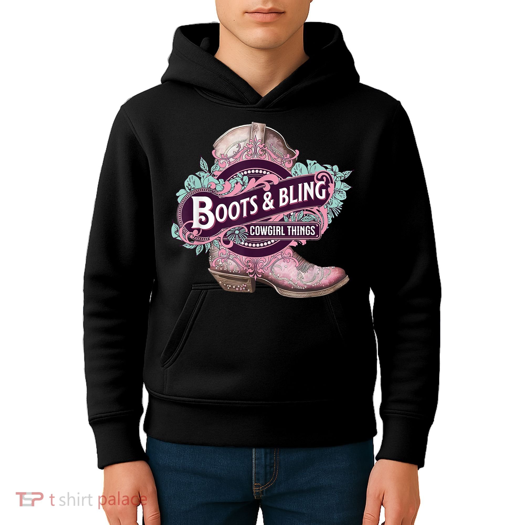 Boots & Bling Cowgirl Things Cute Western Country Rodeo Kids Hoodie