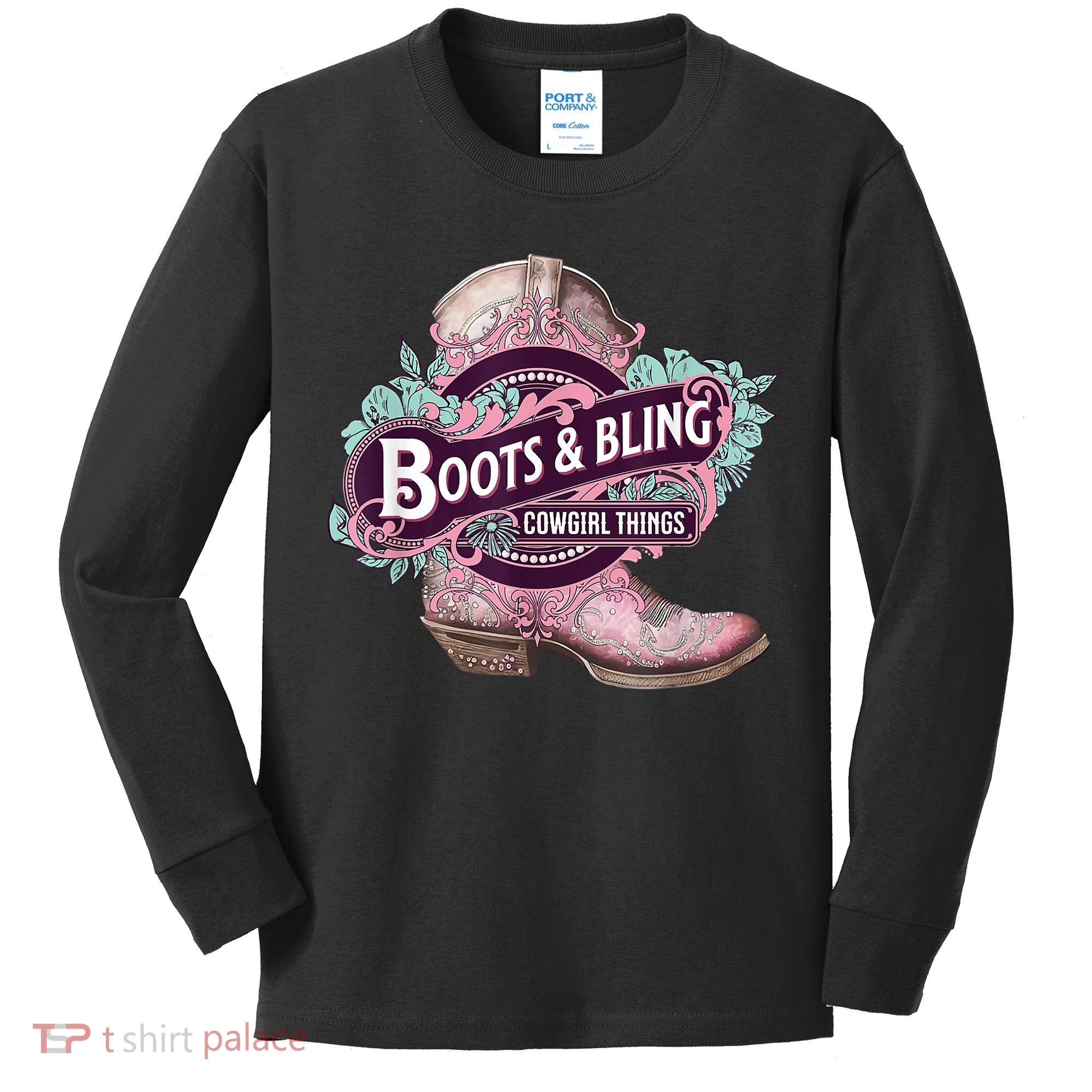 Boots & Bling Cowgirl Things Cute Western Country Rodeo Kids Long Sleeve Shirt