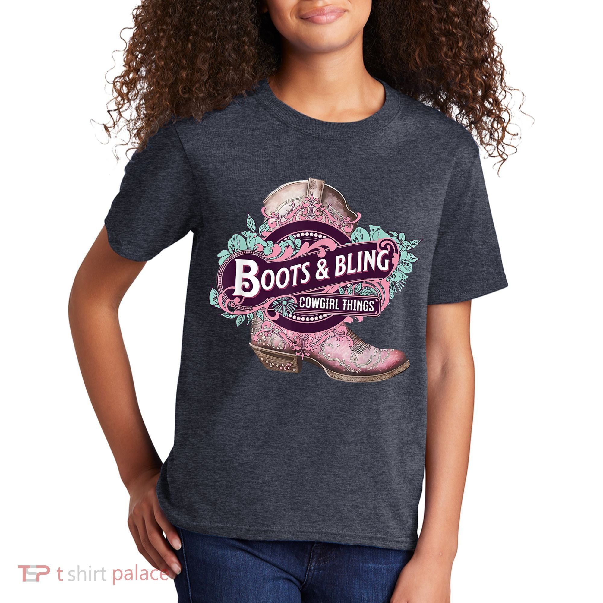 Boots & Bling Cowgirl Things Cute Western Country Rodeo Kids T-Shirt
