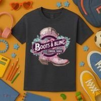 Boots & Bling Cowgirl Things Cute Western Country Rodeo Kids T-Shirt thumb 3