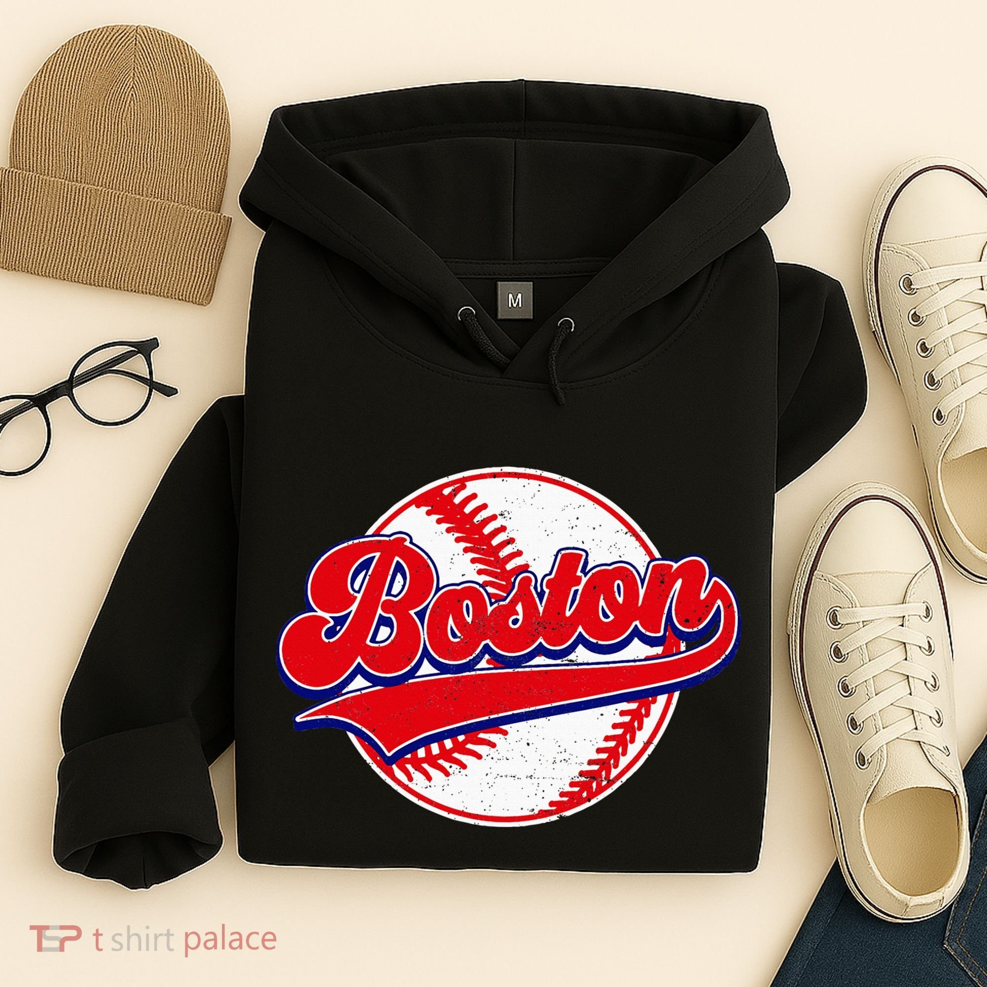 Boston Baseball Cityscape Distressed Women Hoodie