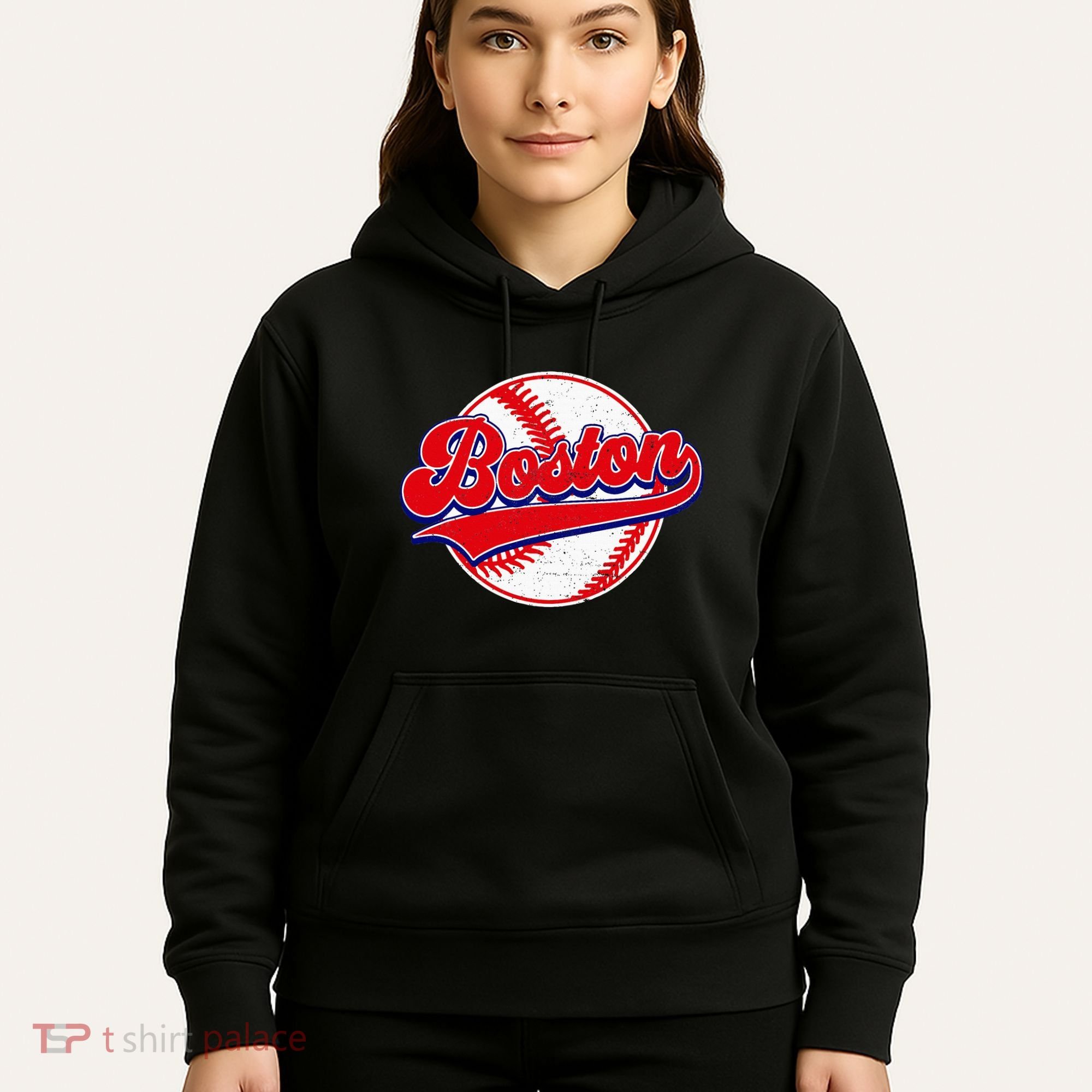 Boston Baseball Cityscape Distressed Women Hoodie