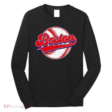 Boston Baseball Cityscape Distressed Women Long Sleeve Shirt