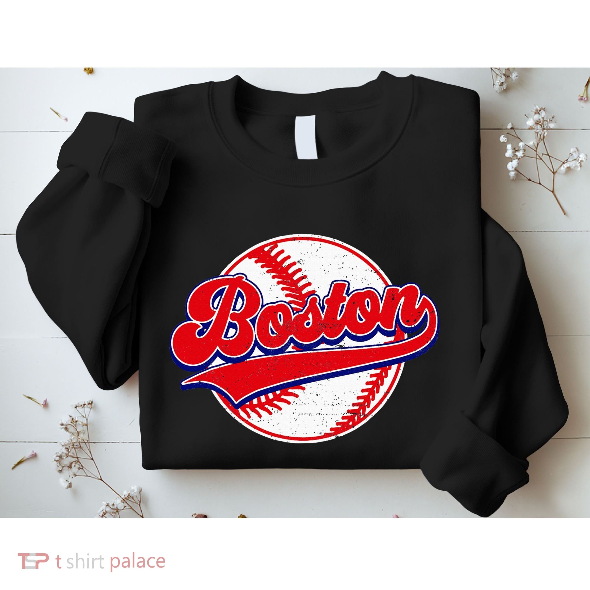 Boston Baseball Cityscape Distressed Women Sweatshirt
