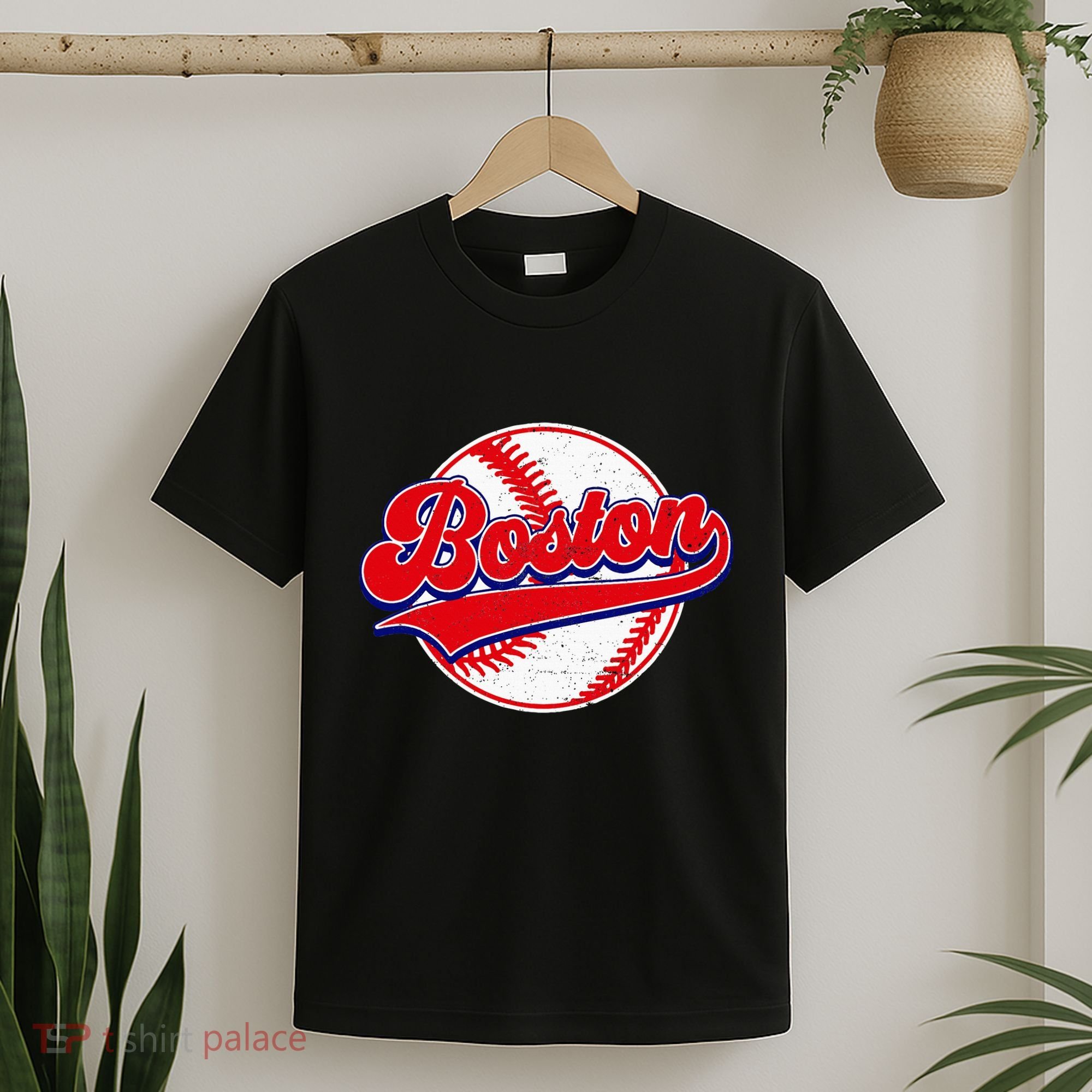 Boston Baseball Cityscape Distressed Women T-Shirt