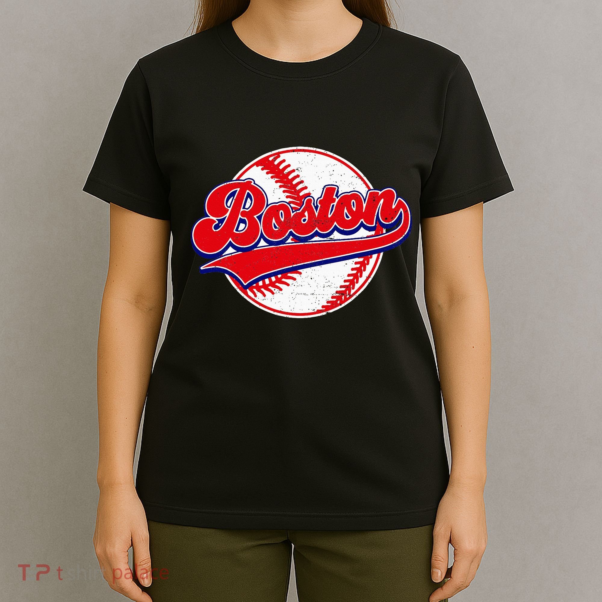 Boston Baseball Cityscape Distressed Women T-Shirt
