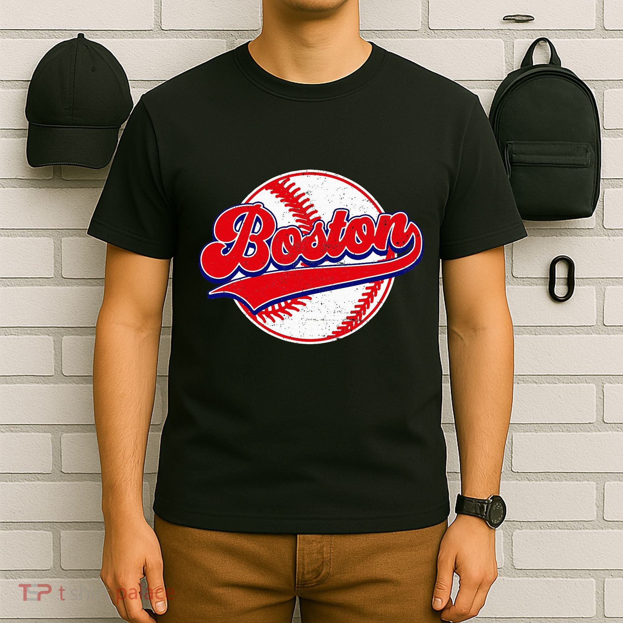 Boston Baseball Cityscape Distressed Women T-Shirt