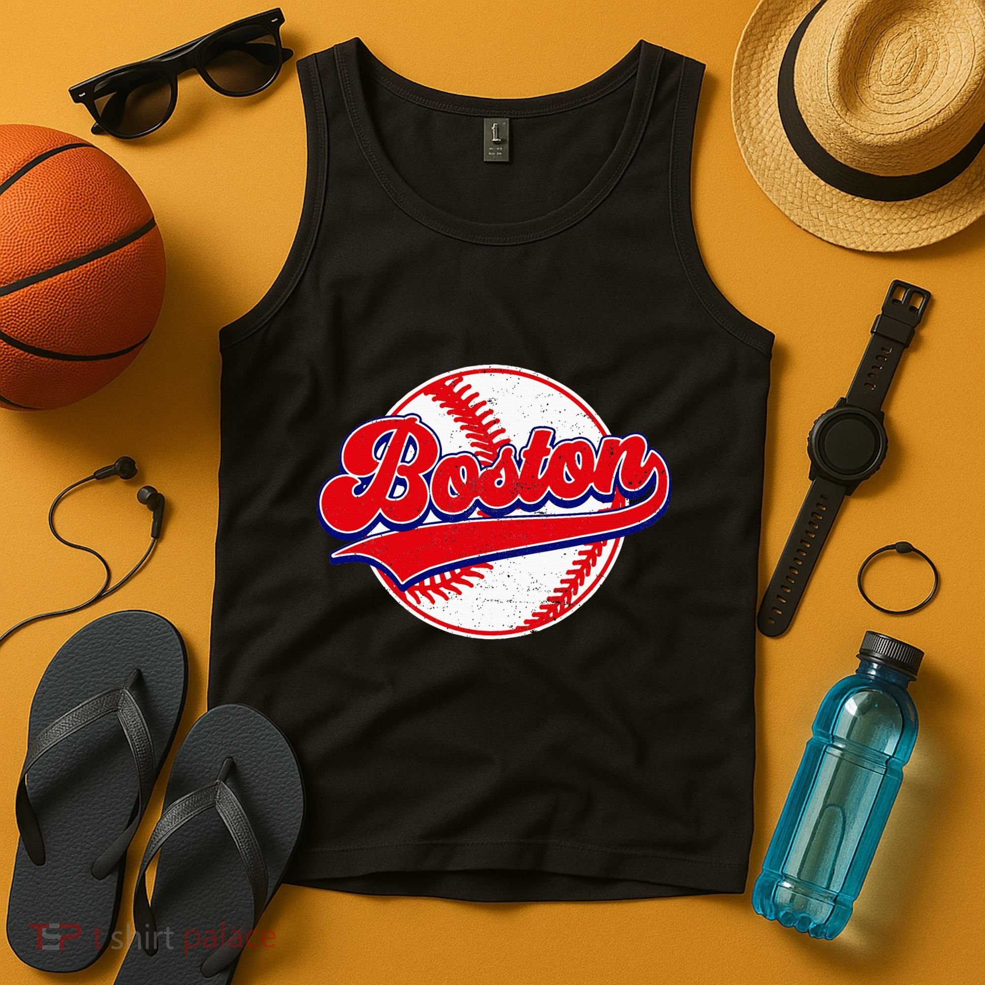 Boston Baseball Cityscape Distressed Women Tank Top