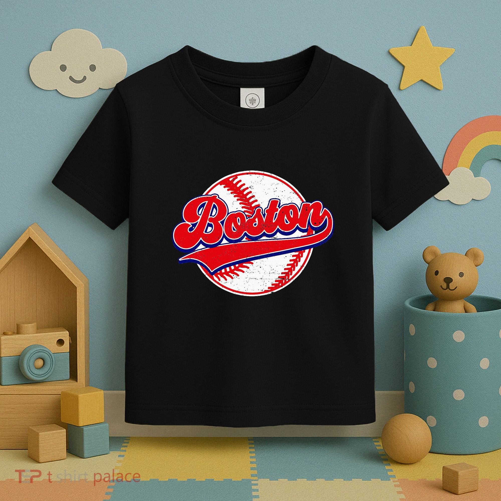 Boston Baseball Cityscape Distressed Women Toddler T-Shirt