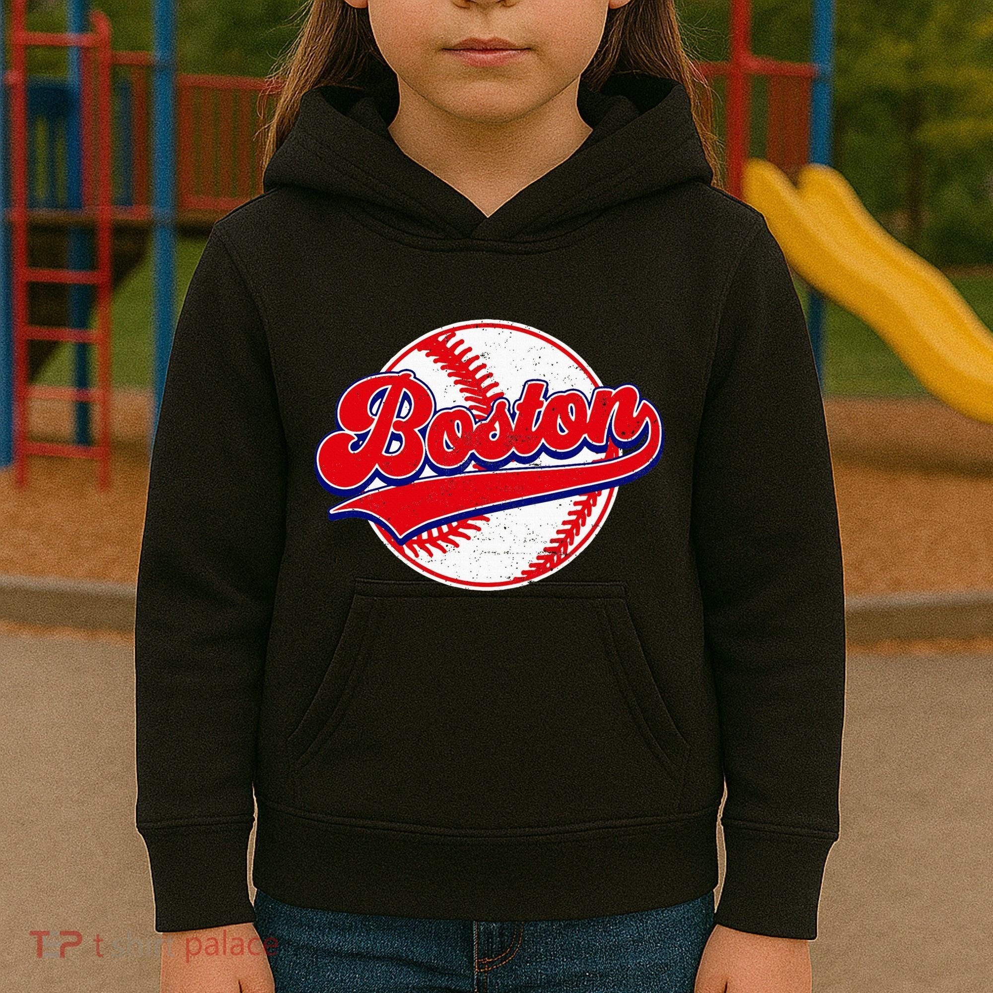 Boston Baseball Cityscape Distressed Women Kids Hoodie