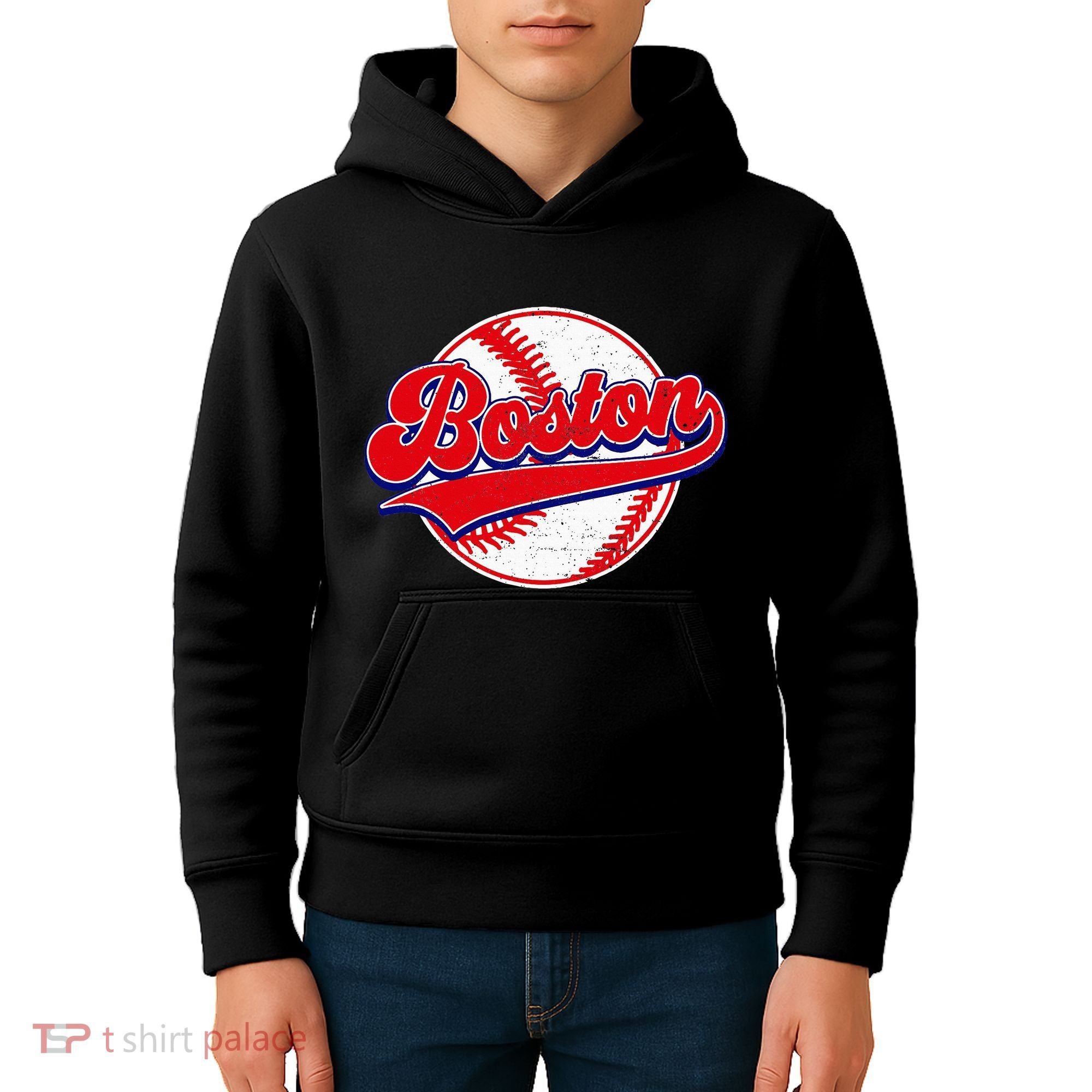 Boston Baseball Cityscape Distressed Women Kids Hoodie
