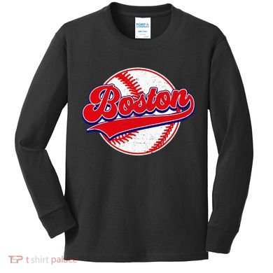 Boston Baseball Cityscape Distressed Women Kids Long Sleeve Shirt