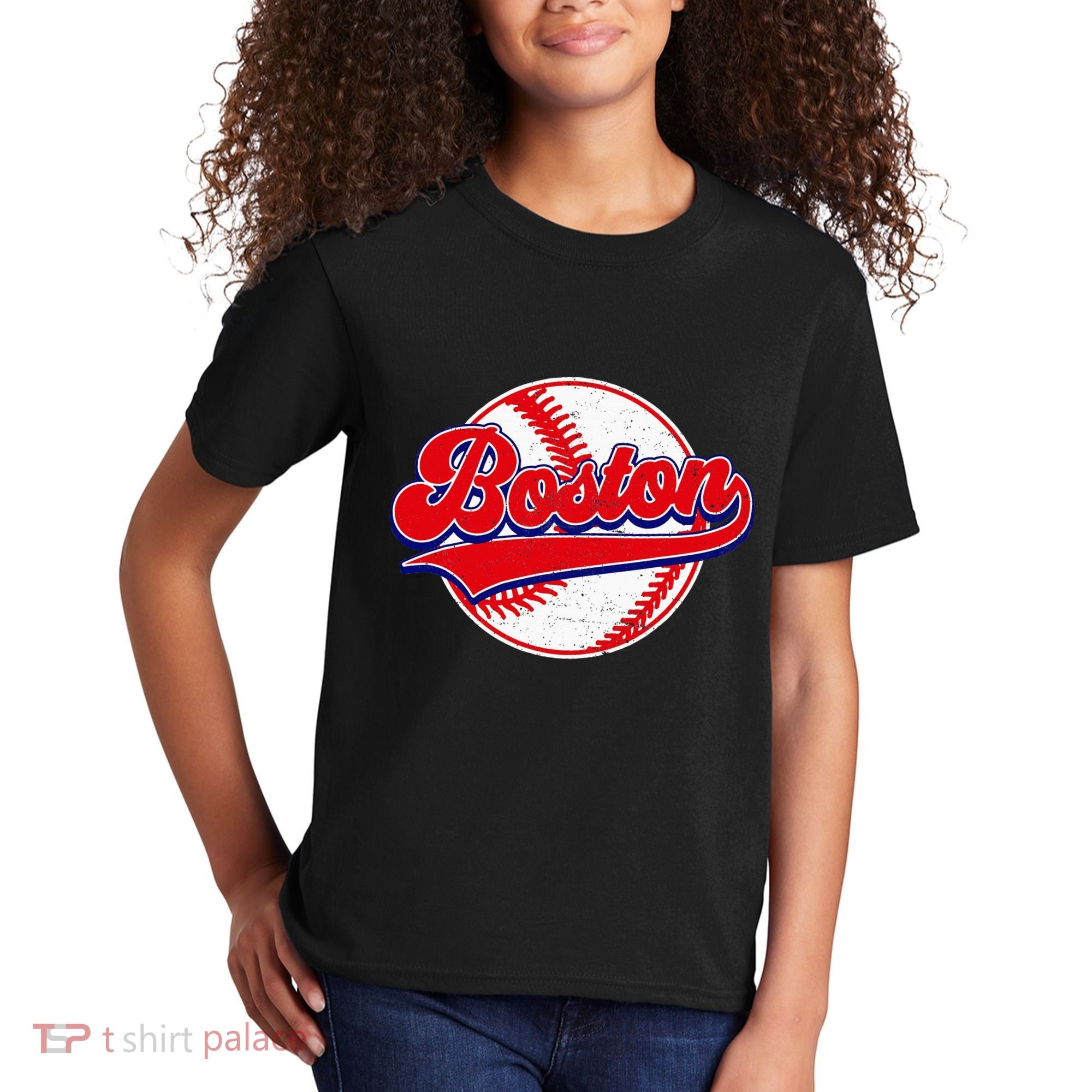 Boston Baseball Cityscape Distressed Women Kids T-Shirt