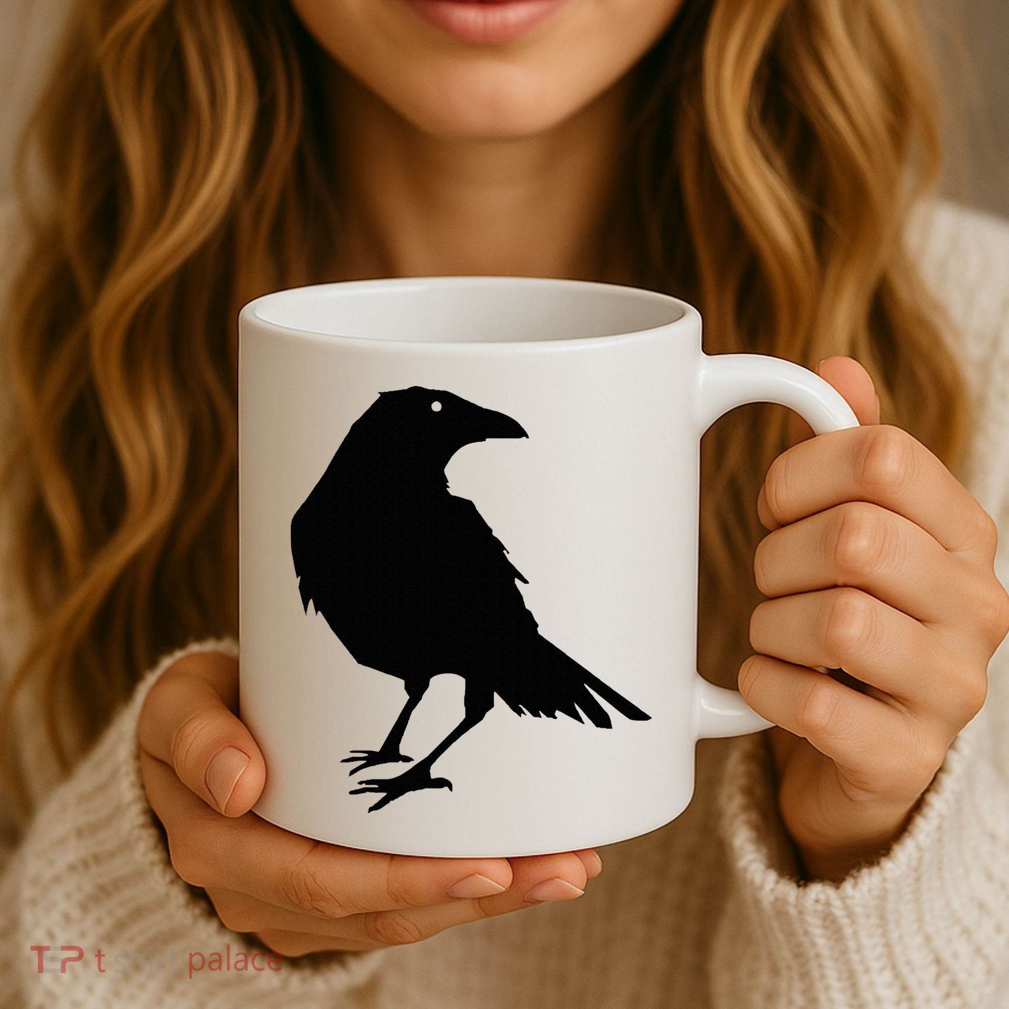 Beautiful Black Crow Raven Bird Silhouette Sweater Coffee Mug