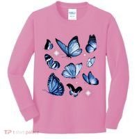Blue Butterflies Cute Gift Kids Long Sleeve Shirt thumb 0