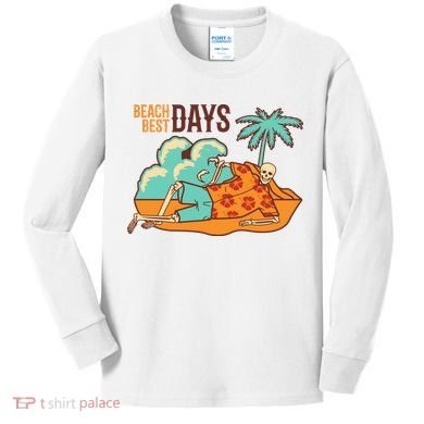 Best Beach Days Skeleton Summer Vibe Kids Long Sleeve Shirt