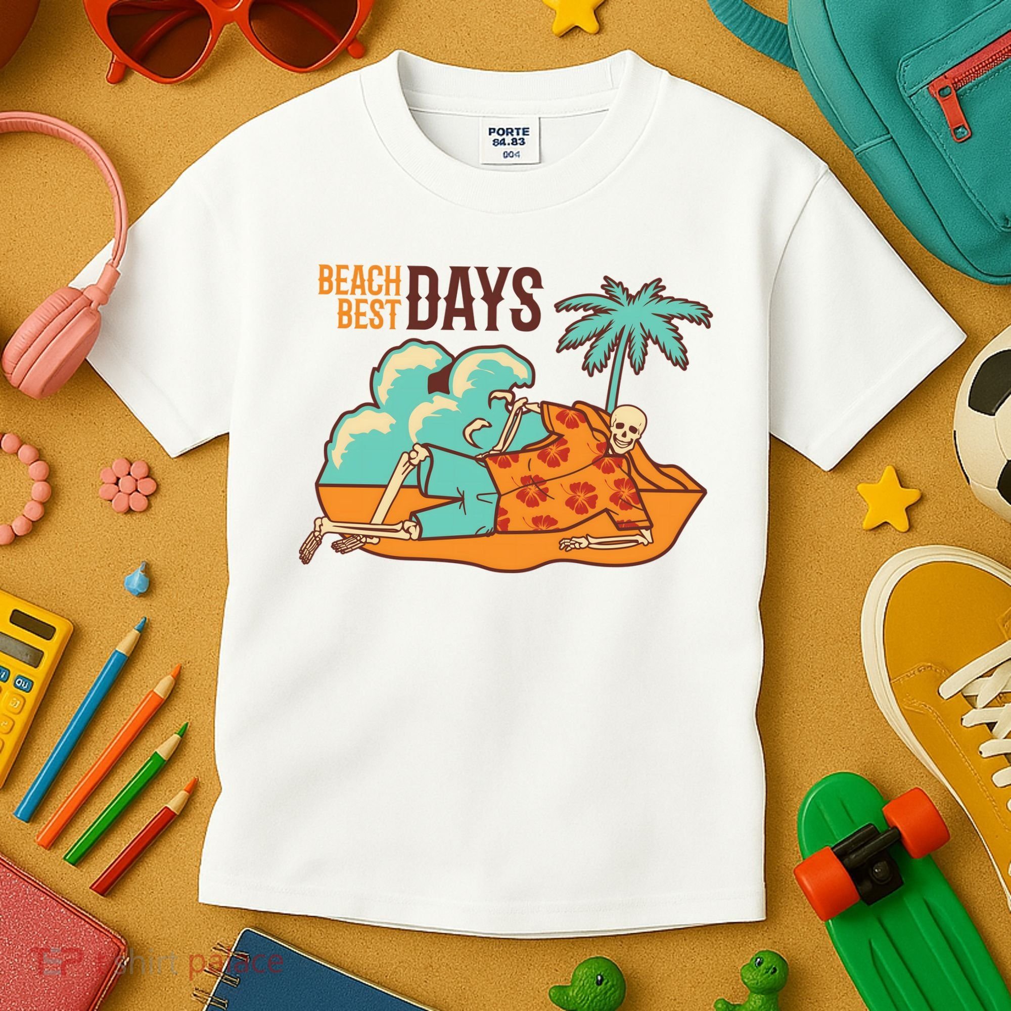 Best Beach Days Skeleton Summer Vibe Kids T-Shirt