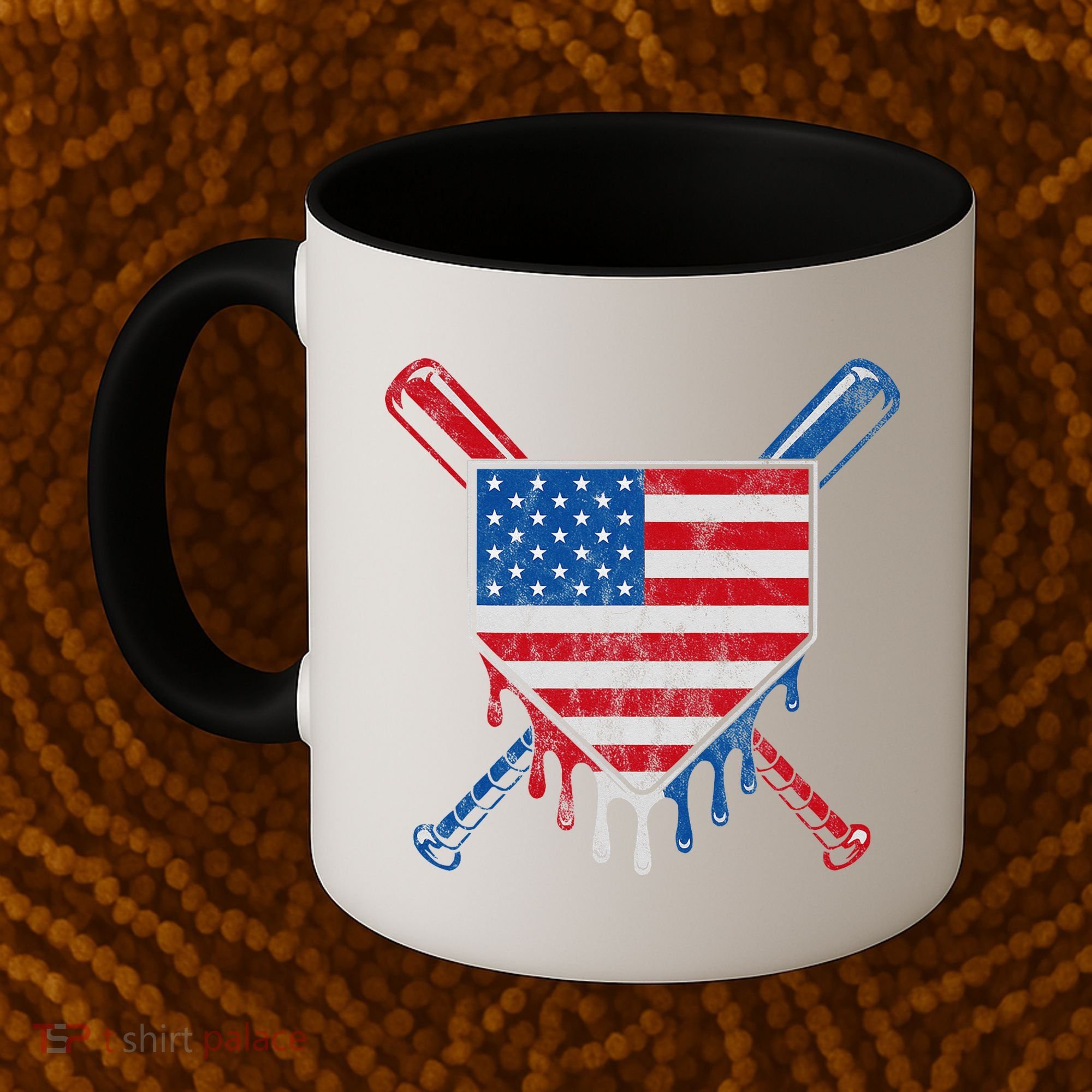 Baseball Bat Drip Ice Cream Patriotic American Flag Drip Coffee Mug