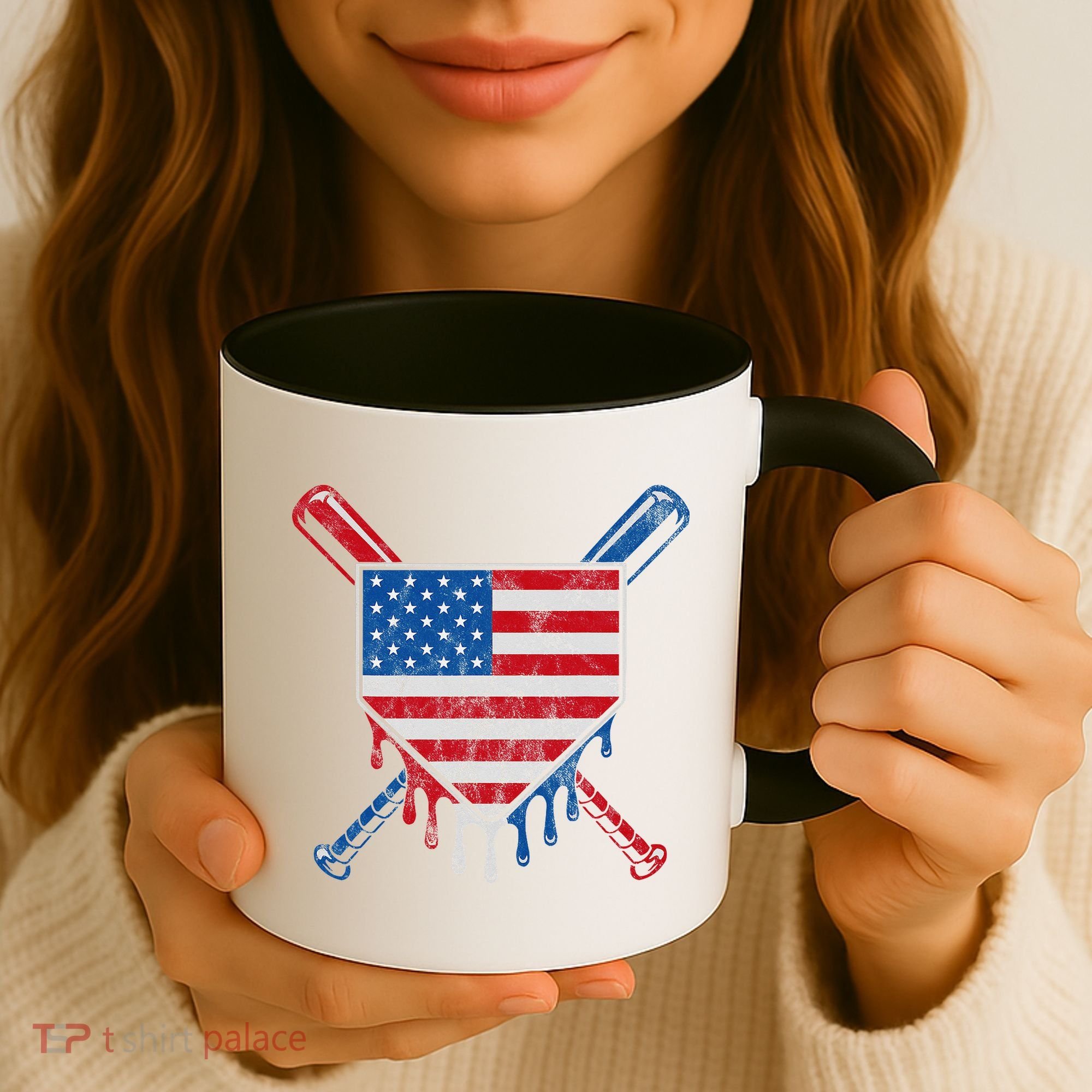 Baseball Bat Drip Ice Cream Patriotic American Flag Drip Coffee Mug