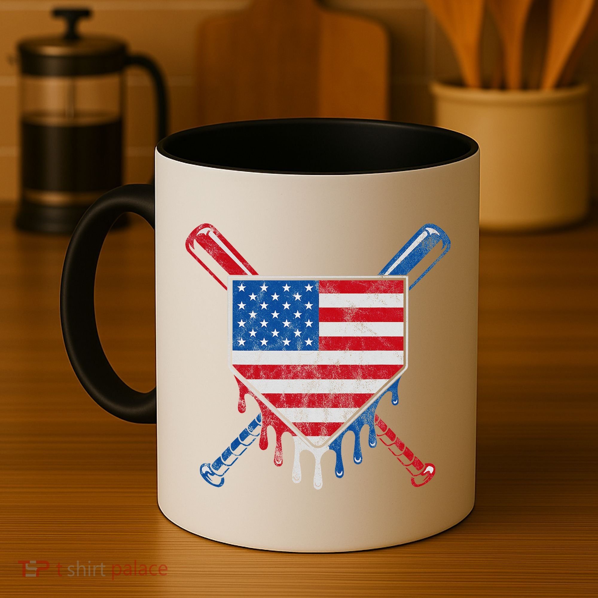 Baseball Bat Drip Ice Cream Patriotic American Flag Drip Coffee Mug