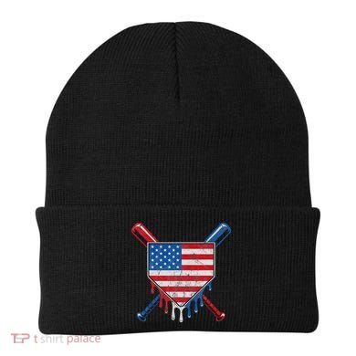 Baseball Bat Drip Ice Cream Patriotic American Flag Drip Beanie
