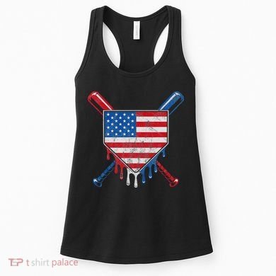 Baseball Bat Drip Ice Cream Patriotic American Flag Drip Women's Tank Top