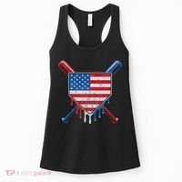 Baseball Bat Drip Ice Cream Patriotic American Flag Drip Women's Tank Top thumb 0